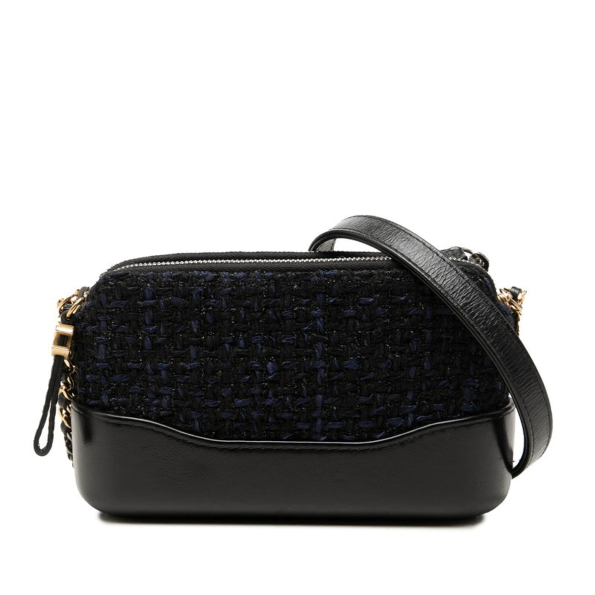 Chanel Black Navy Tweed Leather Shoulder Bag (Pre-Owned)