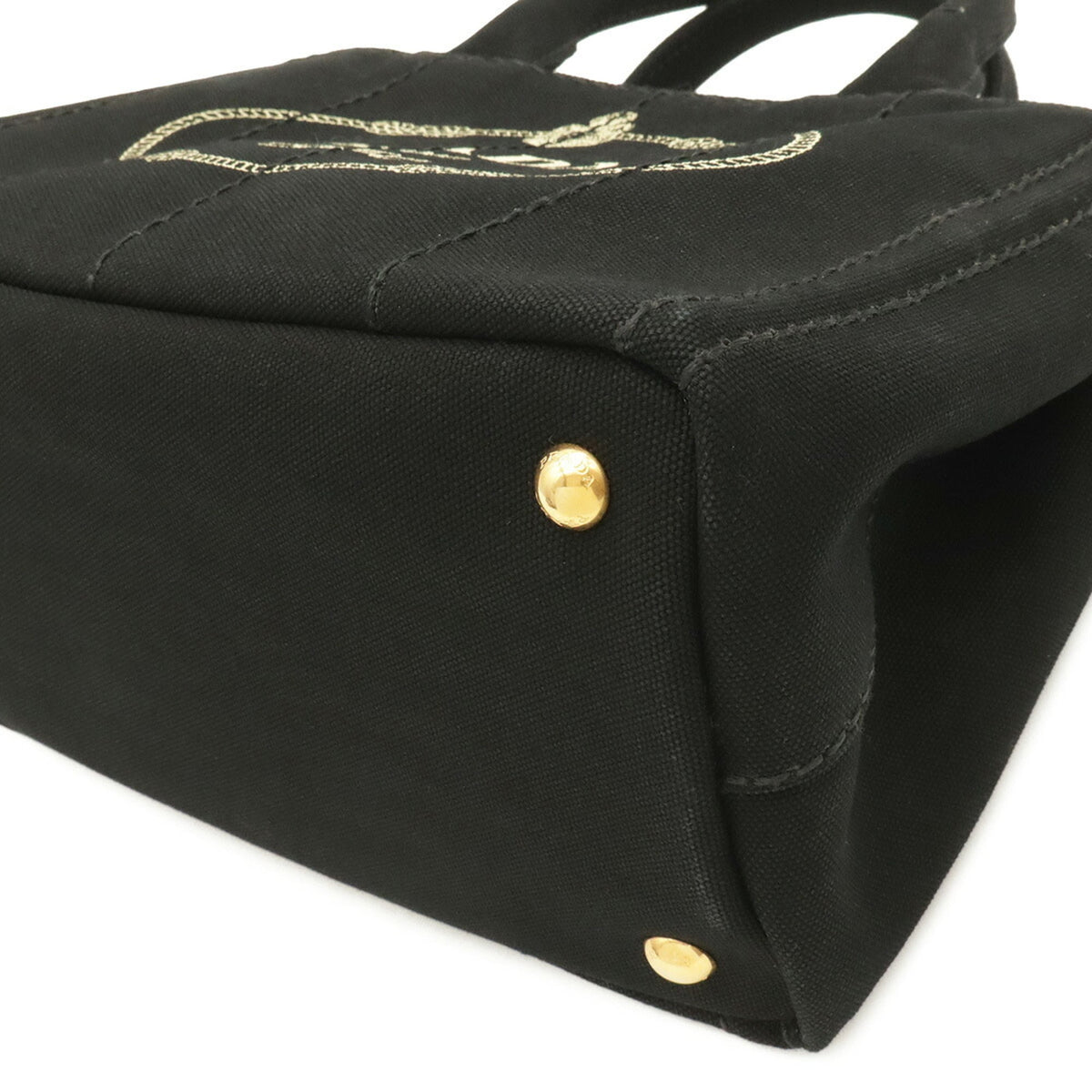 Prada Canapa Black Ivory Nero Talco Canvas Shoulder Bag Tote Bag (Pre-Owned)