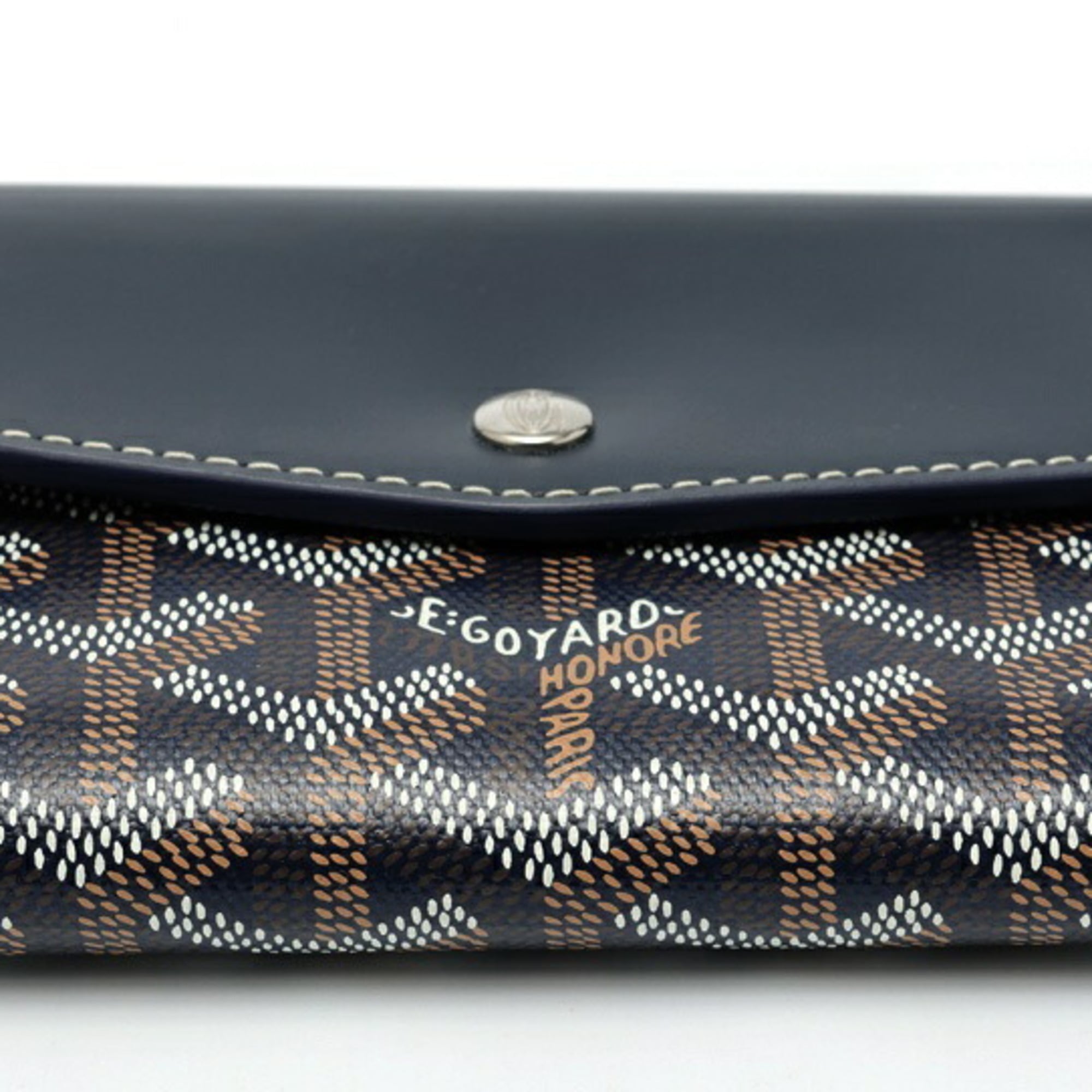 Goyard Blue Navy Canvas Leather Wallet (Tri-Fold) (Pre-Owned)