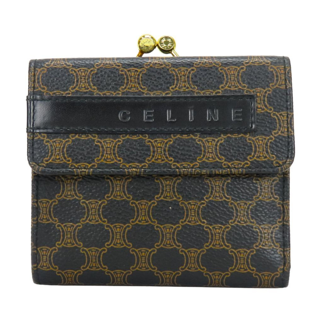 Celine Macadam Black Brown Pvc Leather Wallet (Tri-Fold) (Pre-Owned)