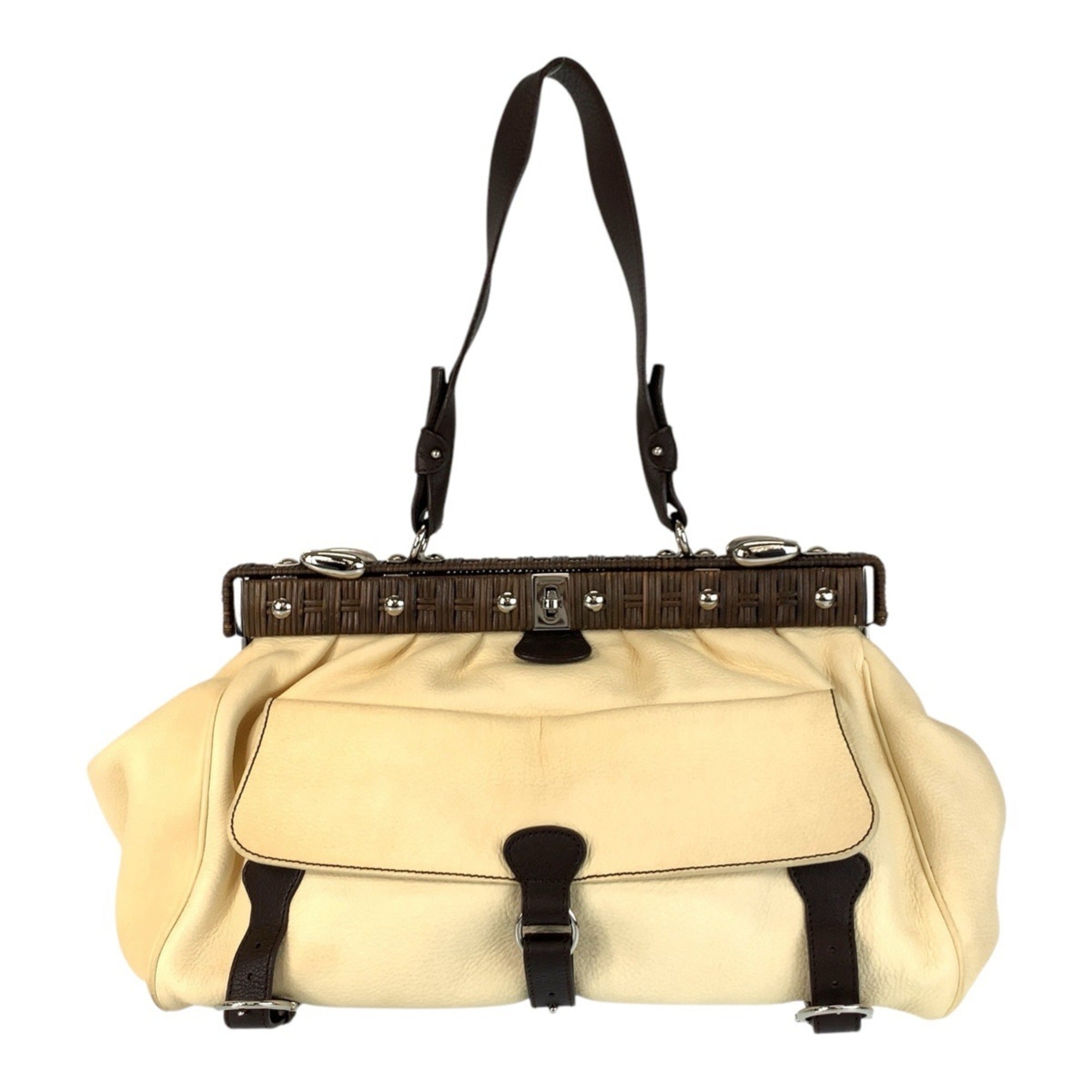 Salvatore Ferragamo Beige Ivory Leather Handbag Shoulder Bag (Pre-Owned)