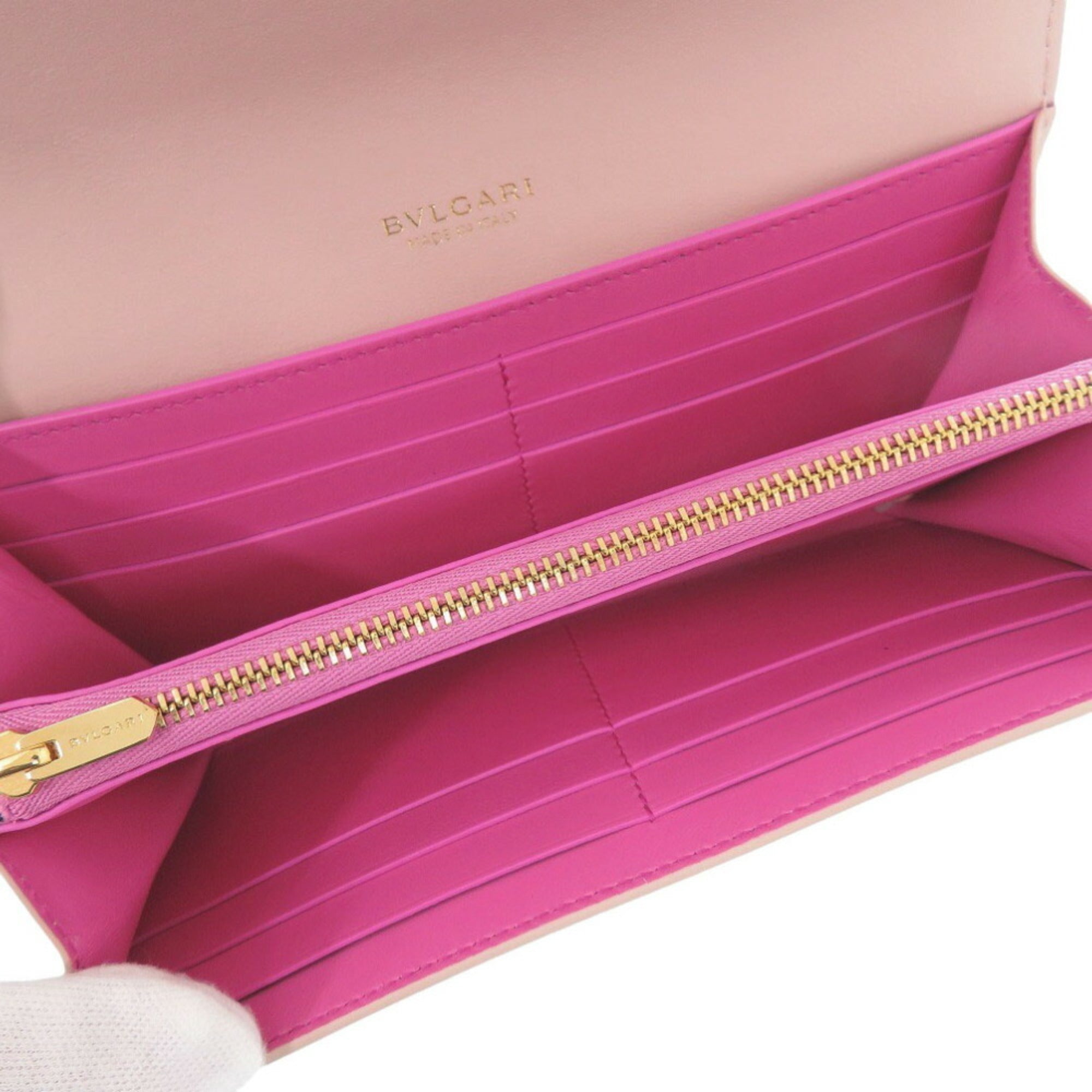 Bvlgari Pink Leather Long Wallet (Bi-Fold) (Pre-Owned)