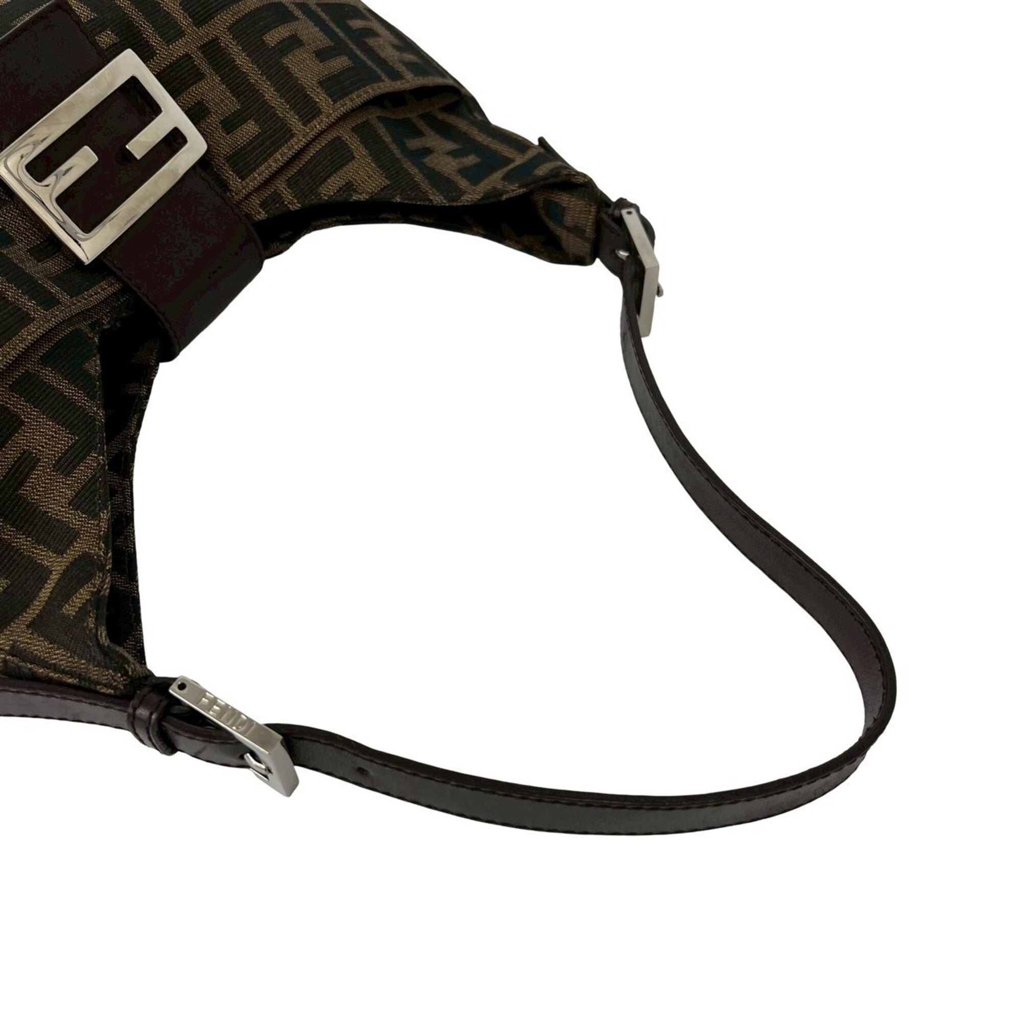Fendi Black Brown Canvas Leather Shoulder Bag Tote Bag (Pre-Owned)