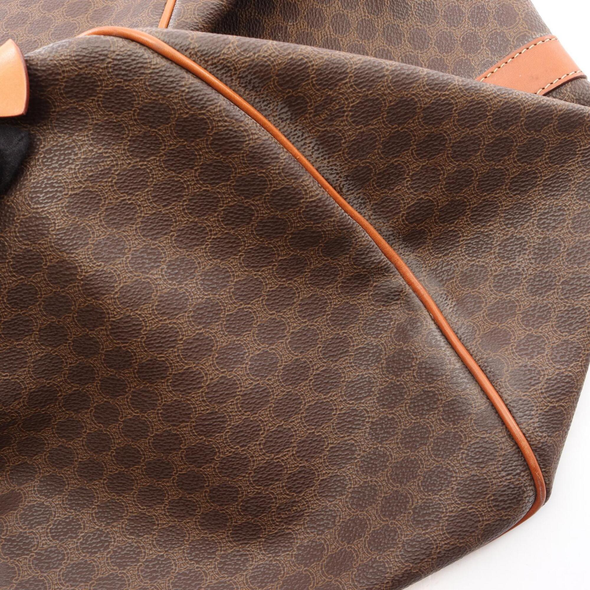 Celine Brown Coated Canvas Leather Boston Bag Handbag (Pre-Owned)