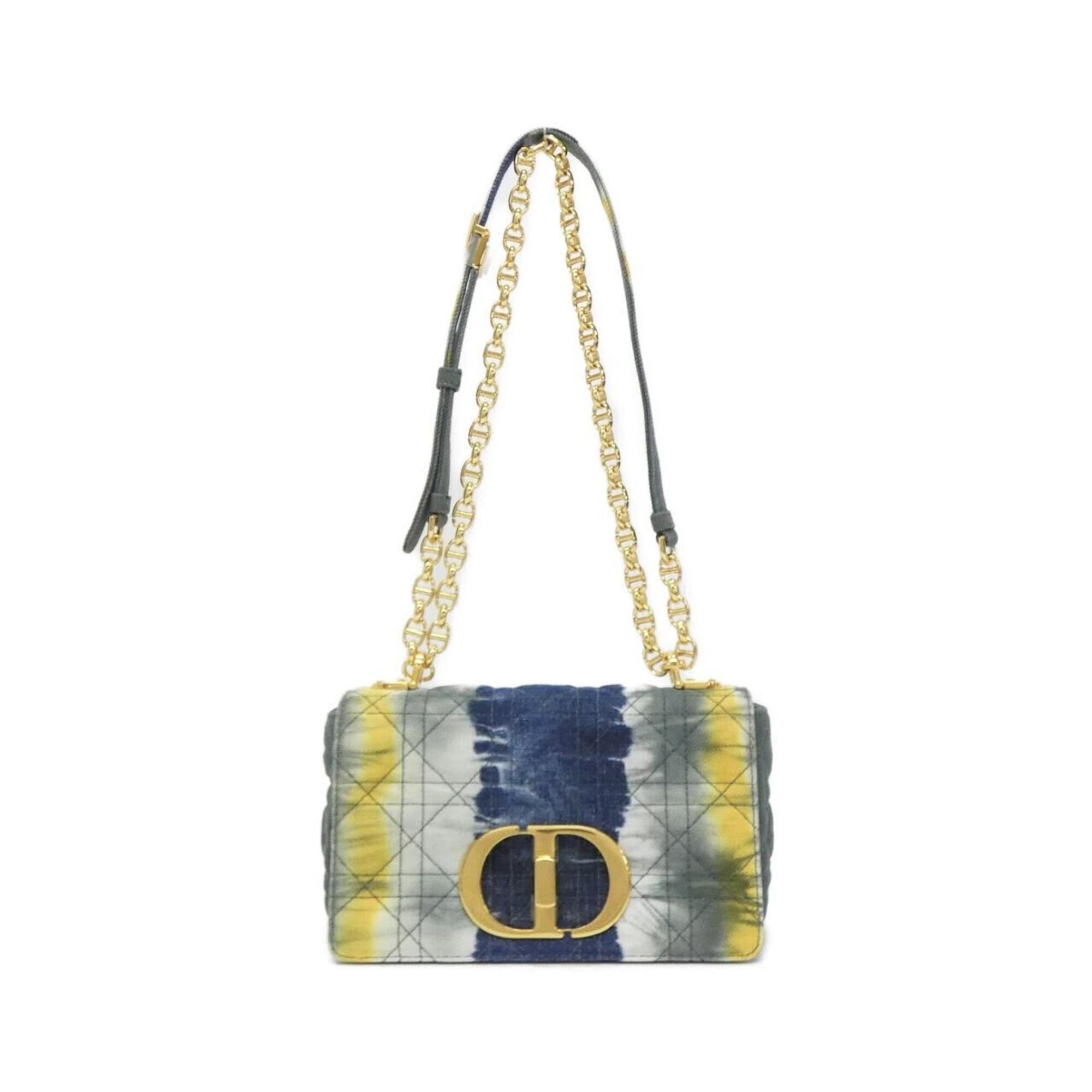 Christian Dior Blue Gray Yellow Denim Shoulder Bag (Pre-Owned)