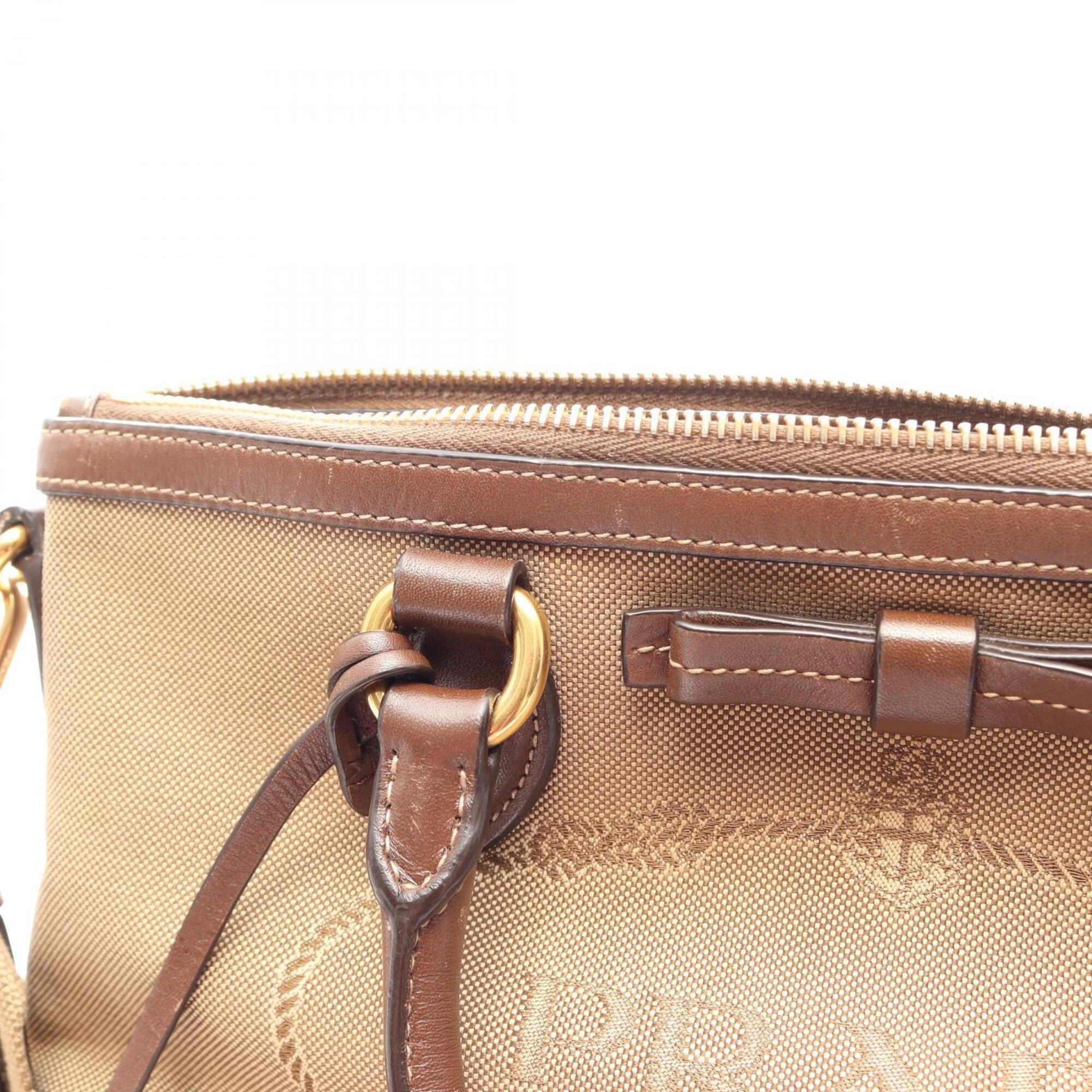 Prada Beige Brown Canvas Leather Handbag (Pre-Owned)