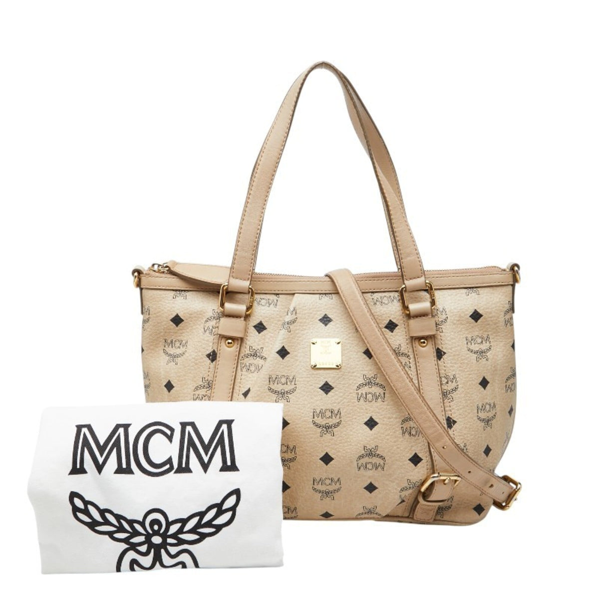 Mcm Visetos Beige Leather Handbag Shoulder Bag (Pre-Owned)