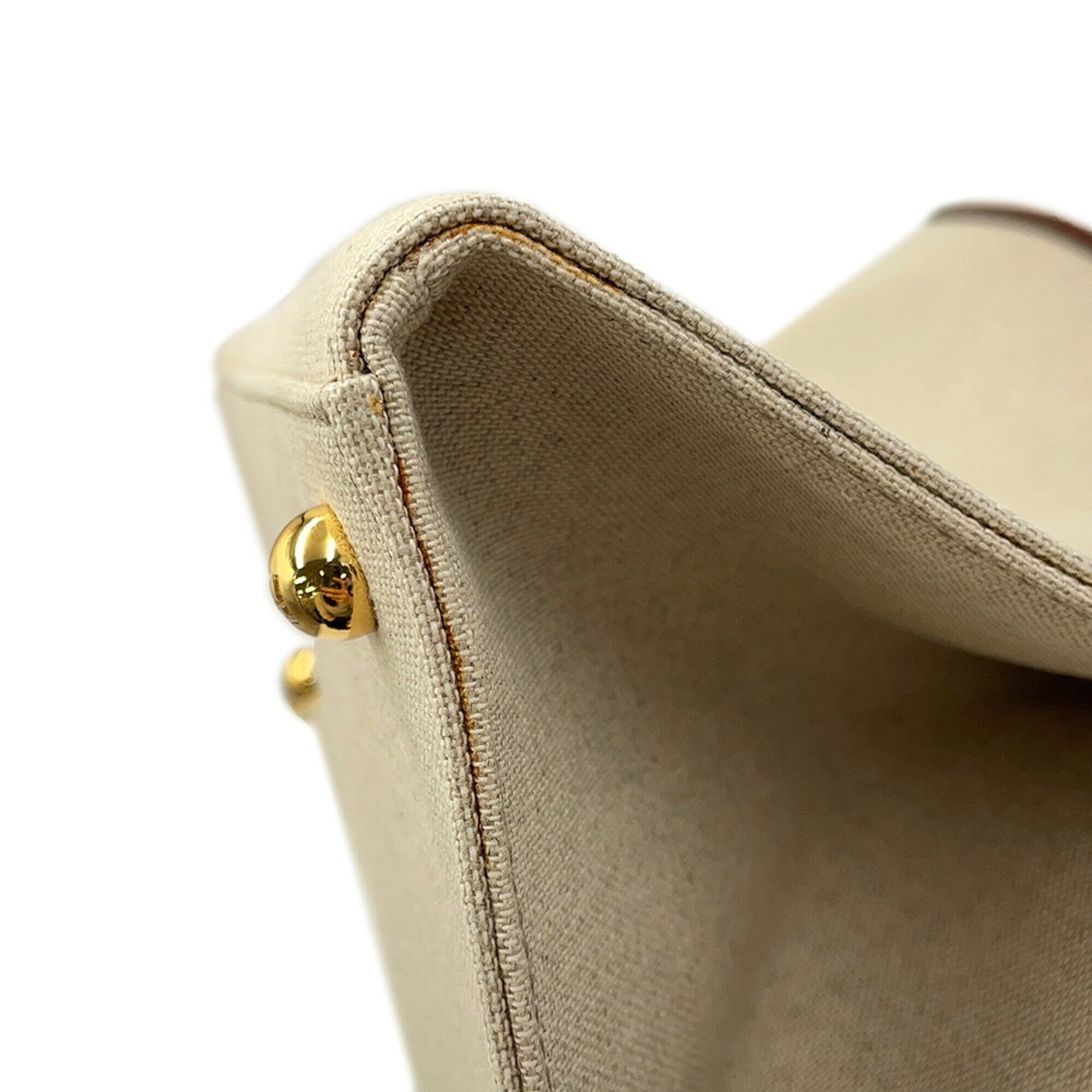 Fendi Brown Ivory Canvas Leather Handbag Shoulder Bag Tote Bag (Pre-Owned)