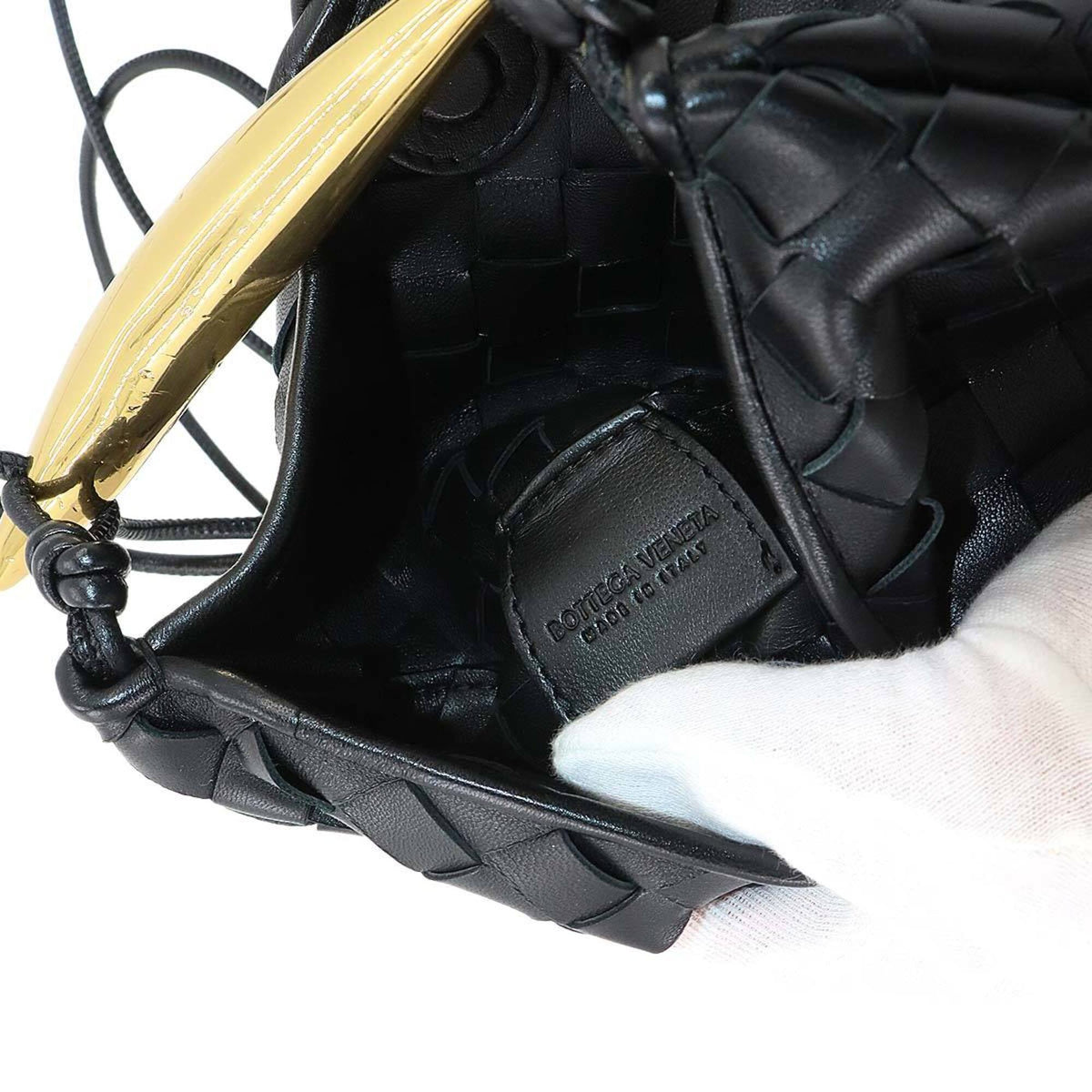 Bottega Veneta Intrecciato Black Leather Handbag Shoulder Bag (Pre-Owned)