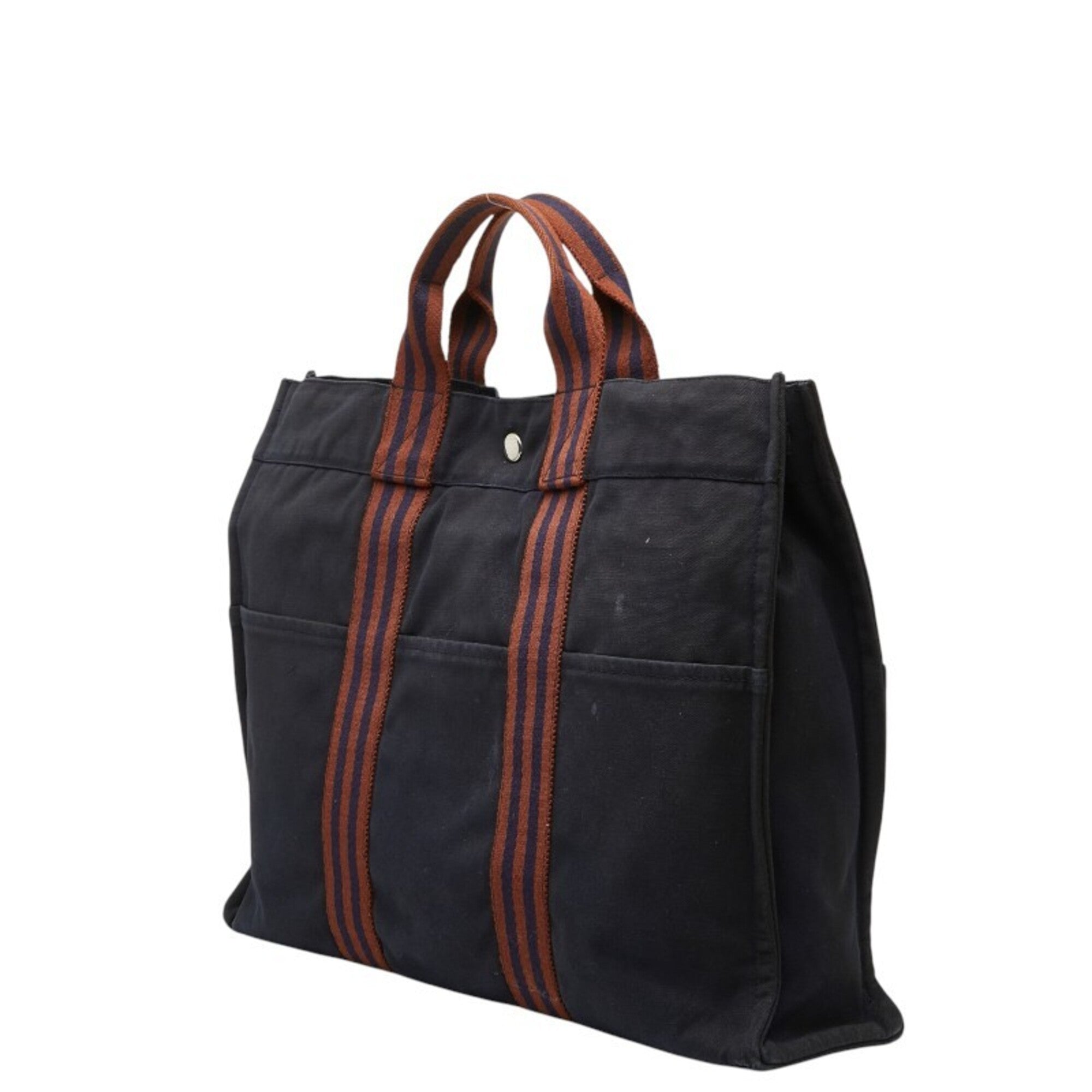 Hermes Brown Navy Canvas Handbag Tote Bag (Pre-Owned)