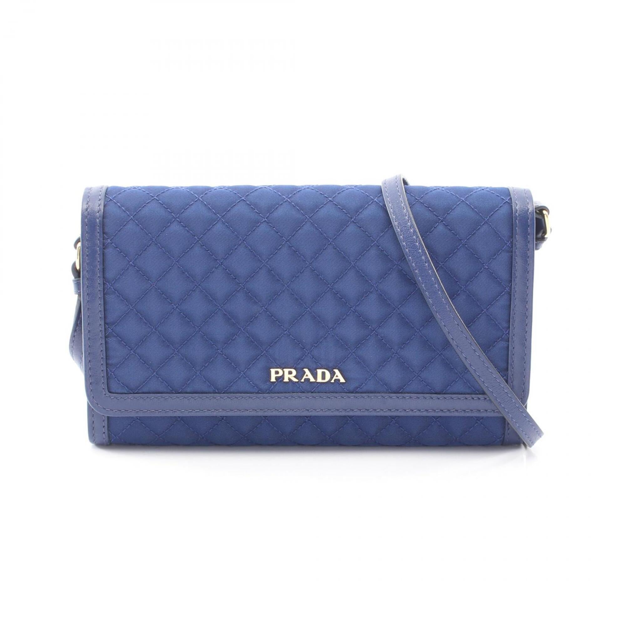 Prada Blue Nylon Leather Handbag Shoulder Bag (Pre-Owned)