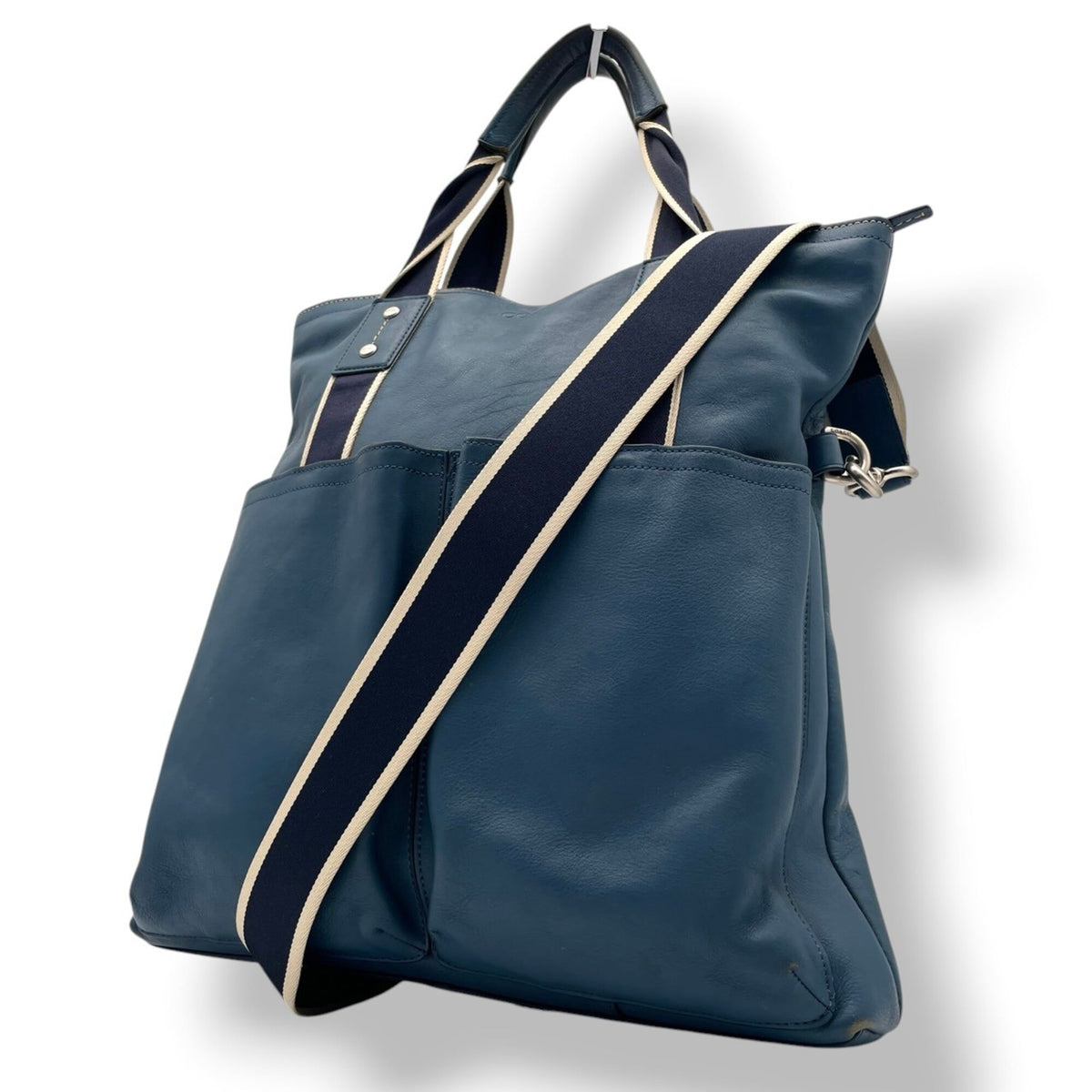 Coach Blue Navy Leather Canvas Shoulder Bag Tote Bag (Pre-Owned)