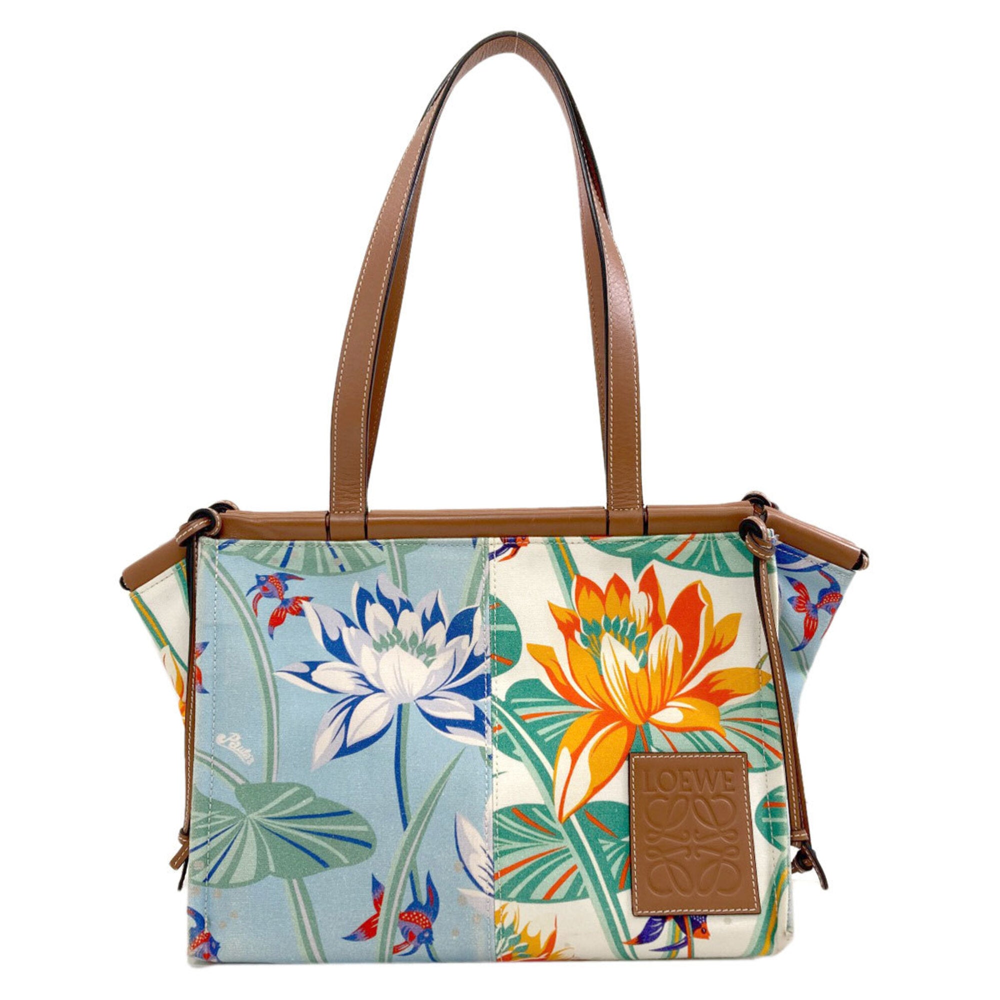 Loewe Brown Light Blue White Canvas Leather Tote Bag (Pre-Owned)