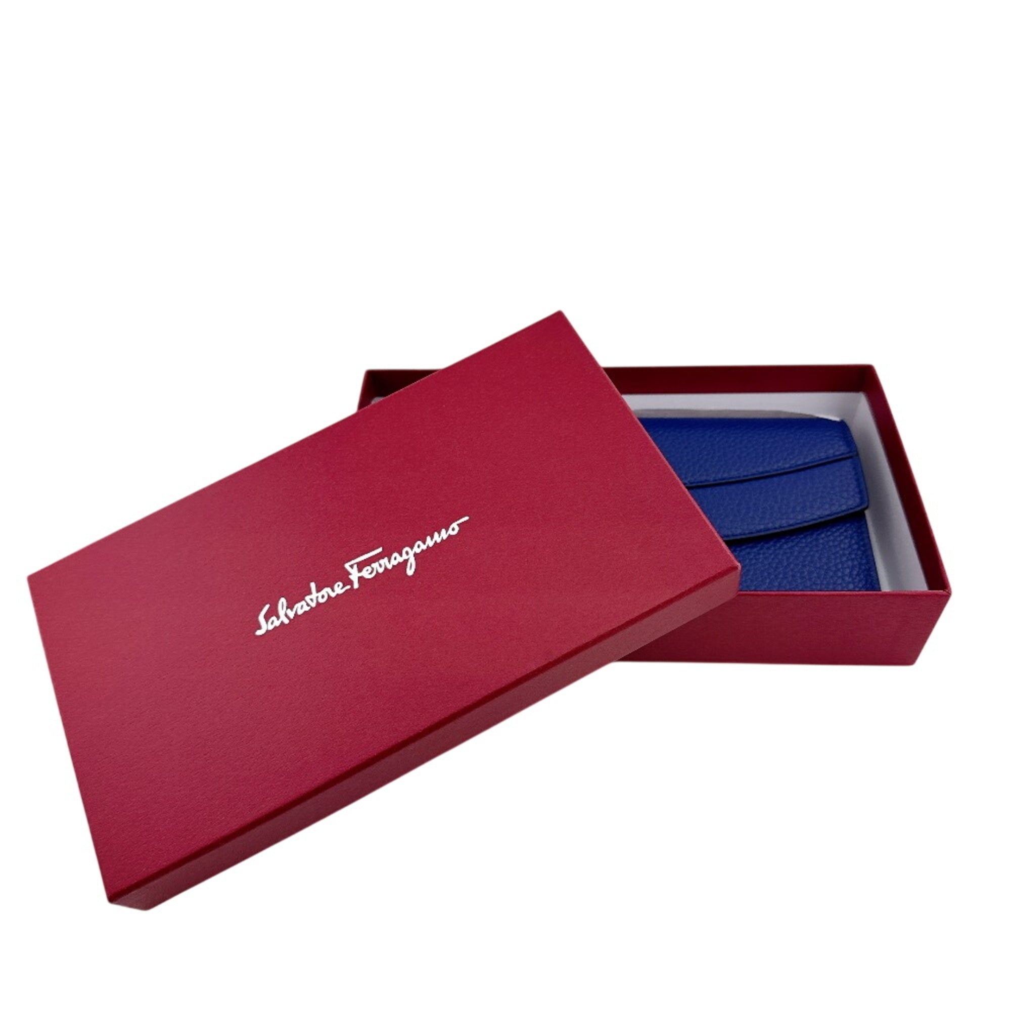 Salvatore Ferragamo Navy Leather Long Wallet (Tri-Fold) (Pre-Owned)
