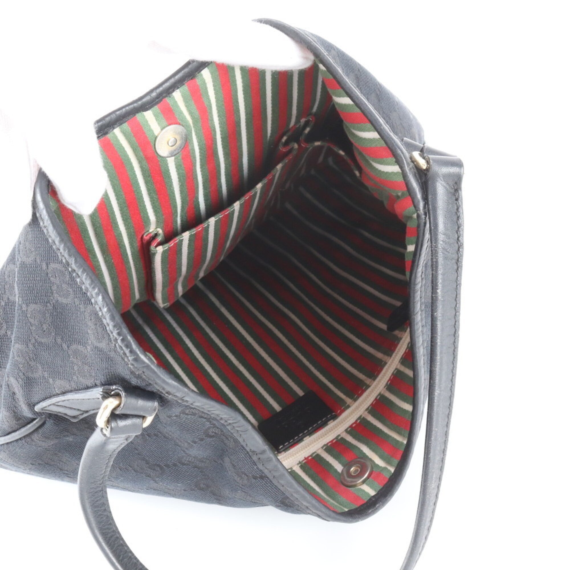 Gucci Gg Canvas Black Leather Canvas Shoulder Bag (Pre-Owned)