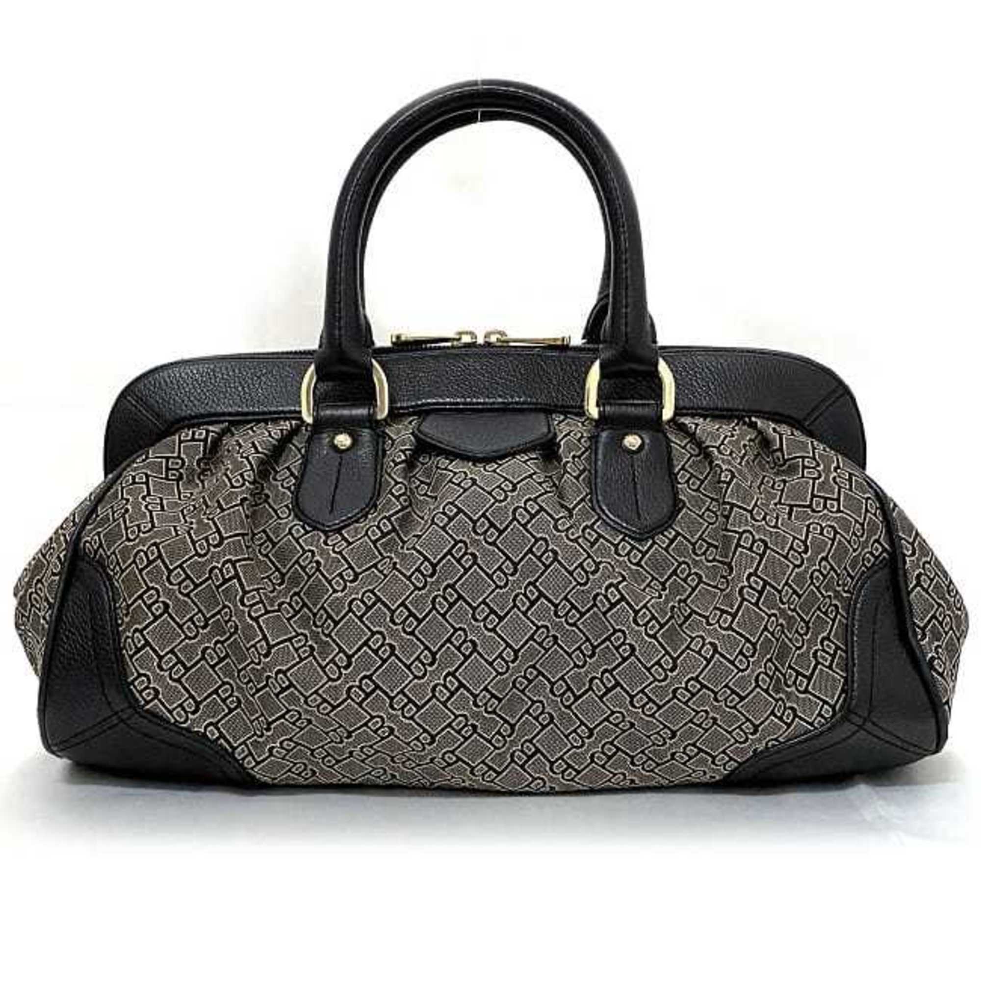 Bally Black Brown Gray Canvas Leather Boston Bag Handbag (Pre-Owned)