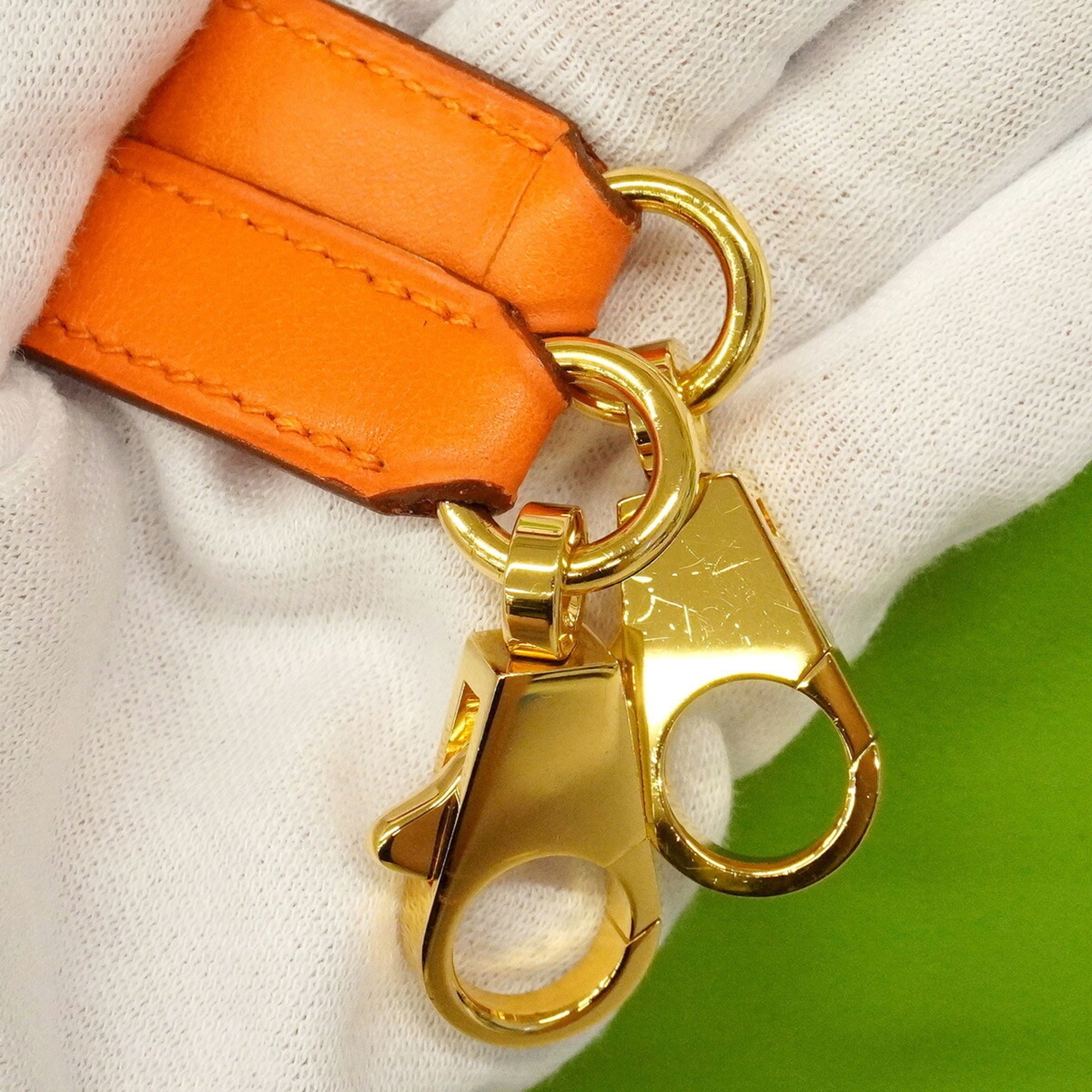Hermes Apple Green Orange Gulliver Leather Handbag (Pre-Owned)