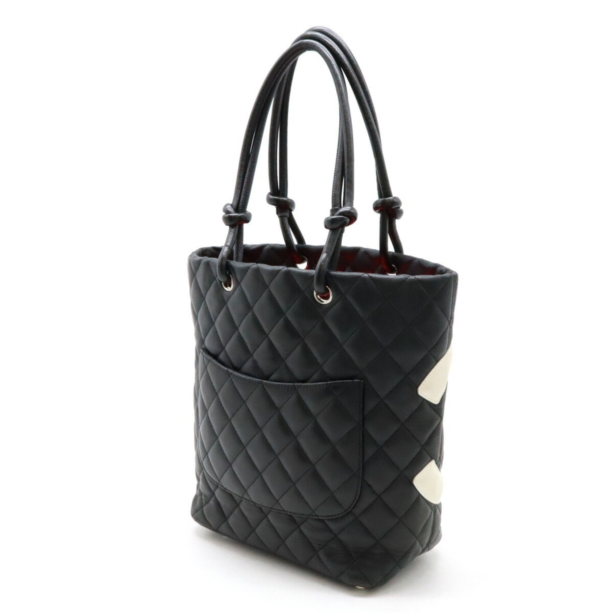 Chanel Black White Leather Shoulder Bag Tote Bag (Pre-Owned)
