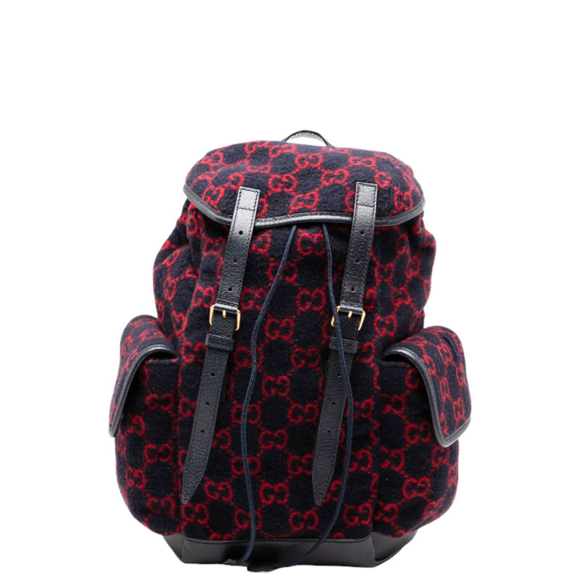 Gucci Navy Red Color Wool Leather Backpack (Pre-Owned)