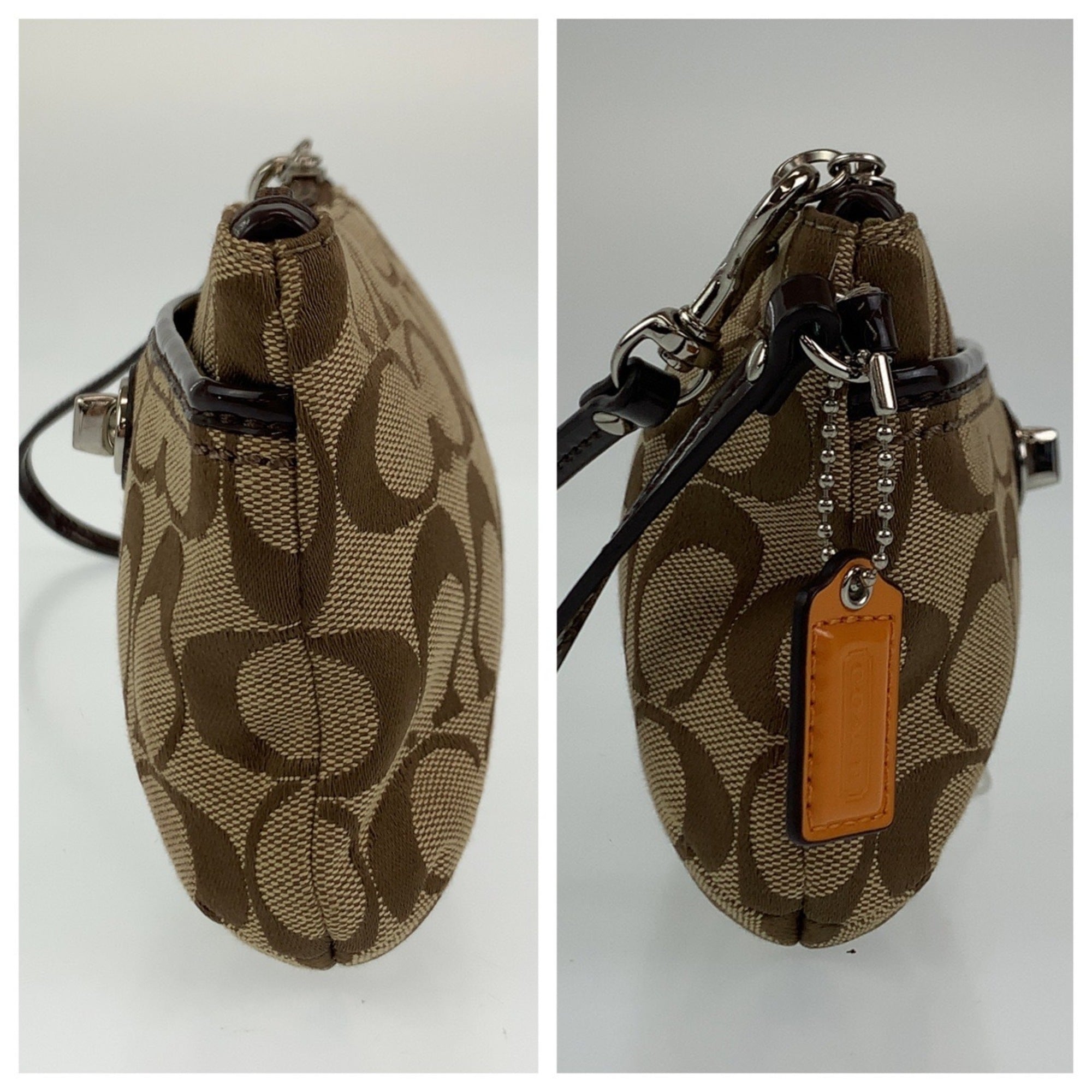 Coach Signature Beige Canvas Leather Clutch Bag (Pre-Owned)