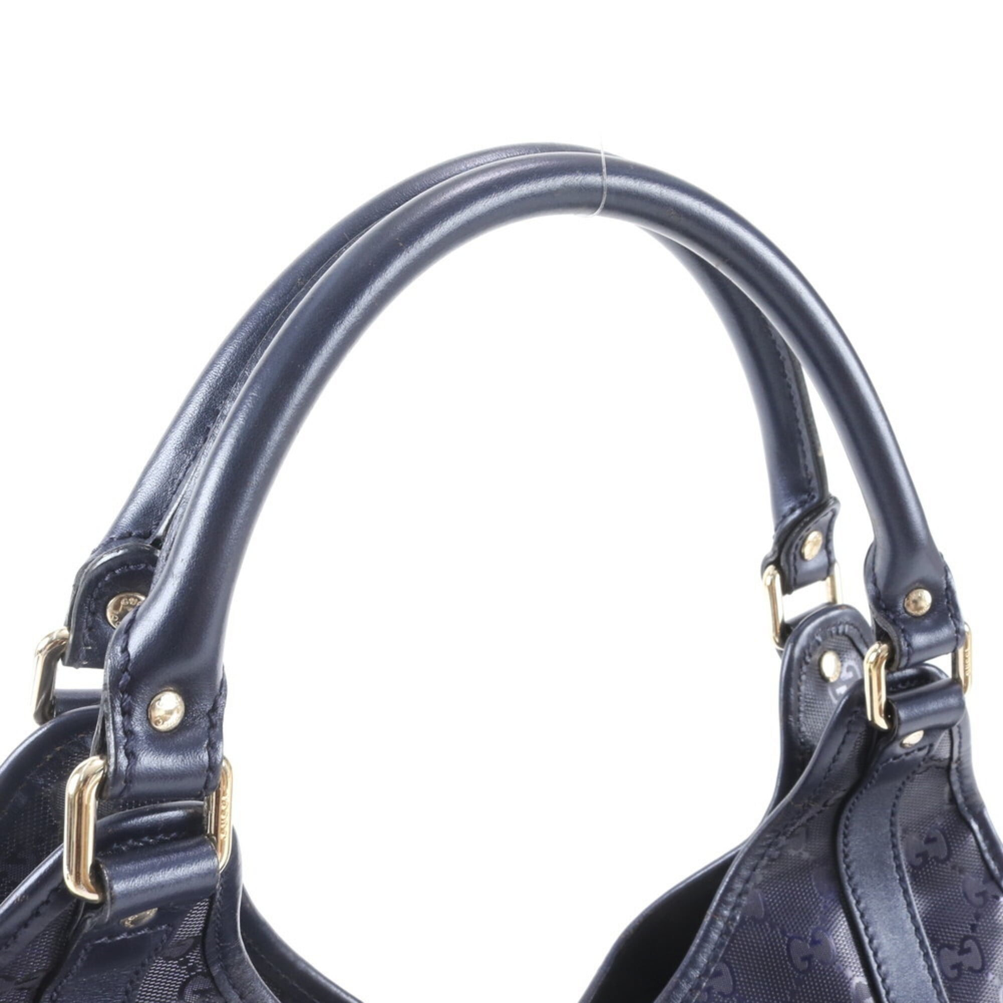 Gucci Navy Leather Coated Canvas Shoulder Bag Tote Bag (Pre-Owned)