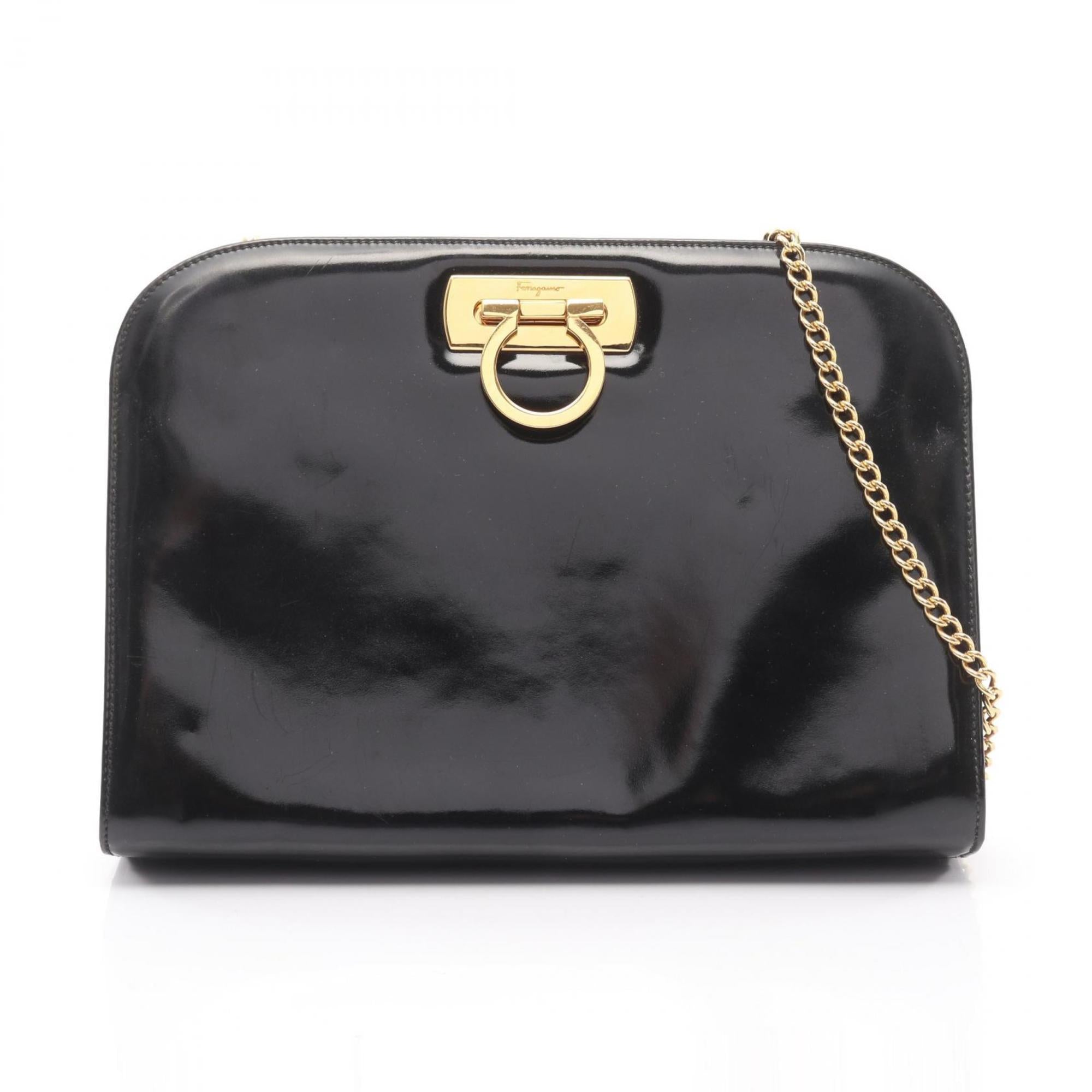 Salvatore Ferragamo Black Patent Leather Handbag Shoulder Bag (Pre-Owned)