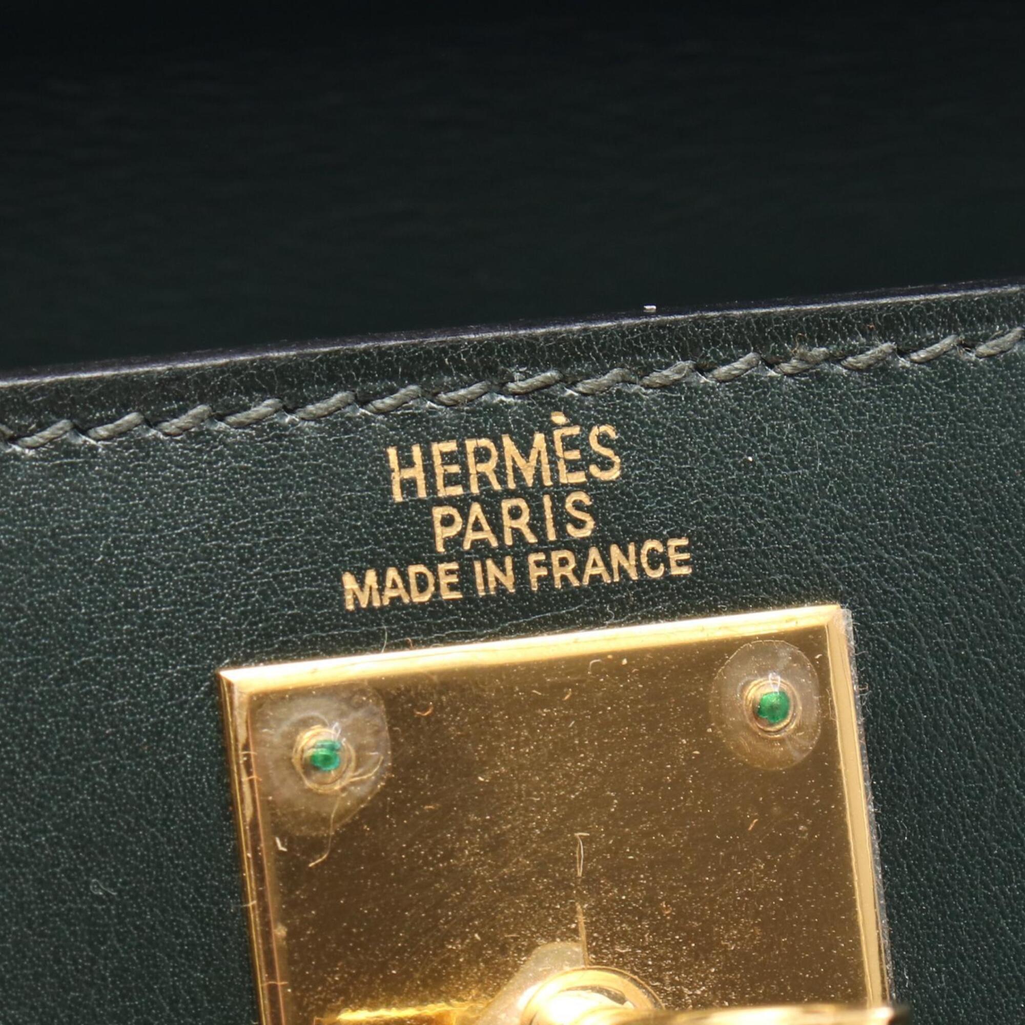 Hermes Green Box Calf Leather Handbag (Pre-Owned)