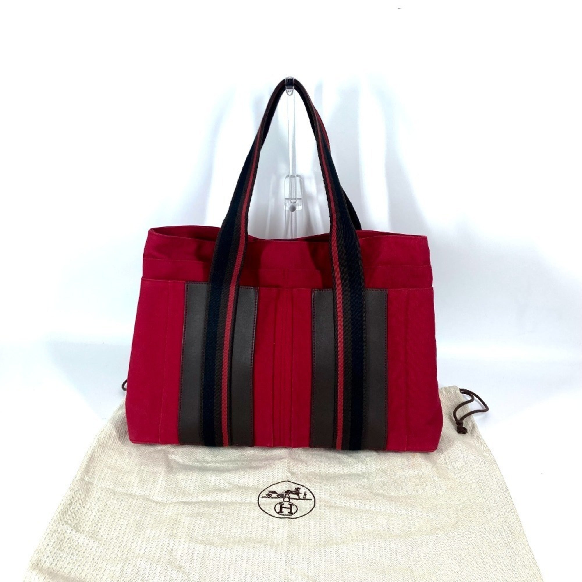 Hermes Black Red Color Canvas Shoulder Bag Tote Bag (Pre-Owned)