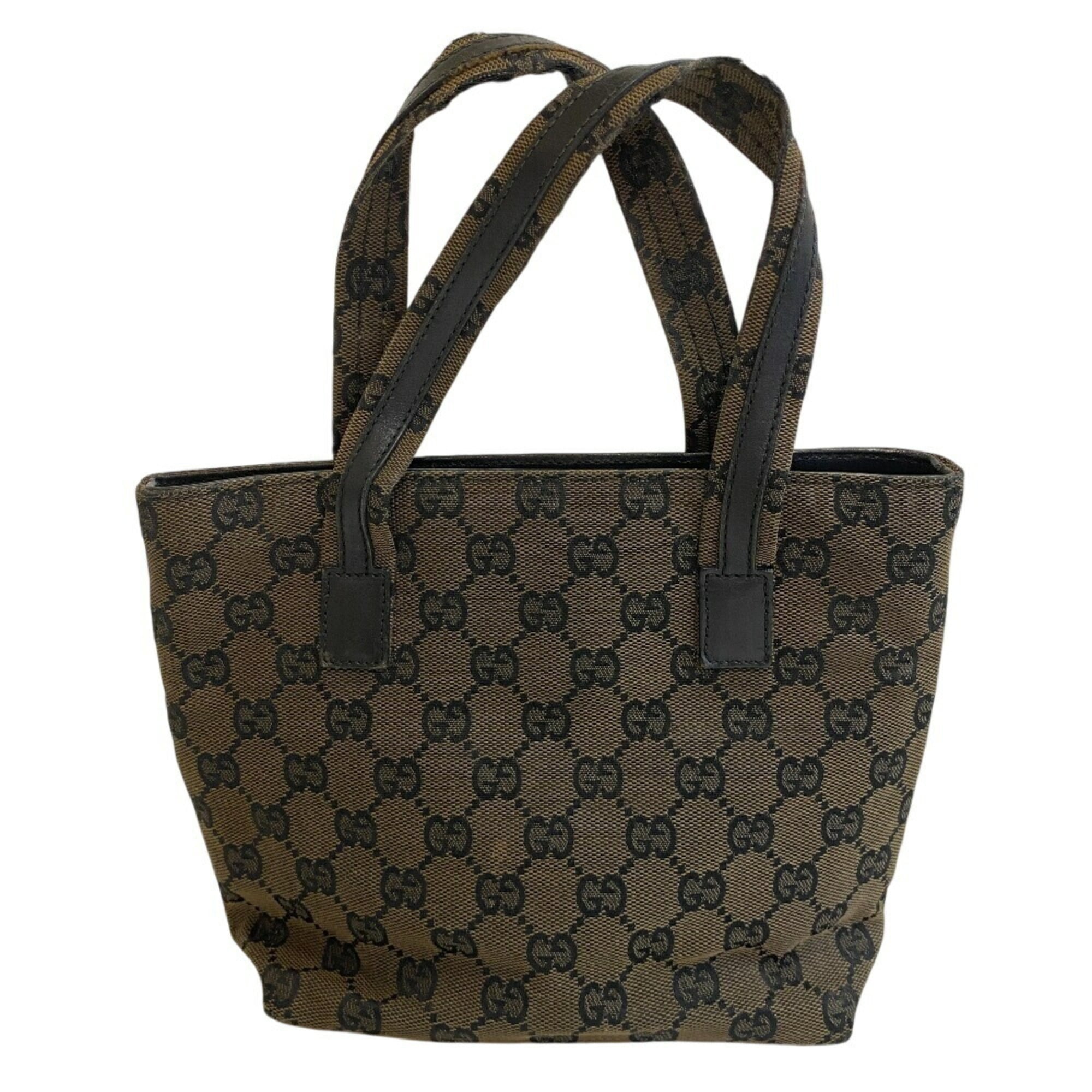Gucci Beige Black Canvas Leather Handbag (Pre-Owned)