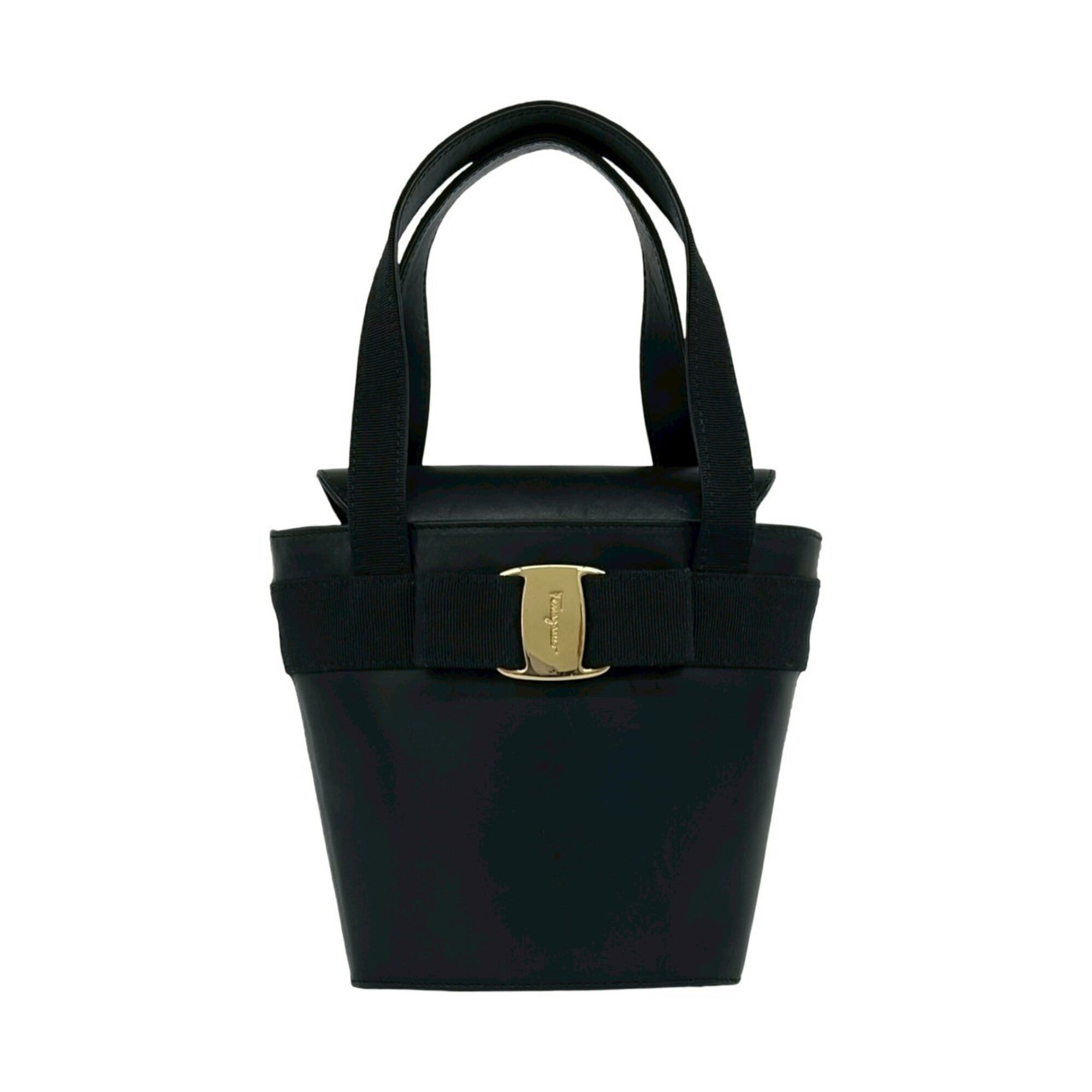 Salvatore Ferragamo Black Leather Handbag Tote Bag (Pre-Owned)