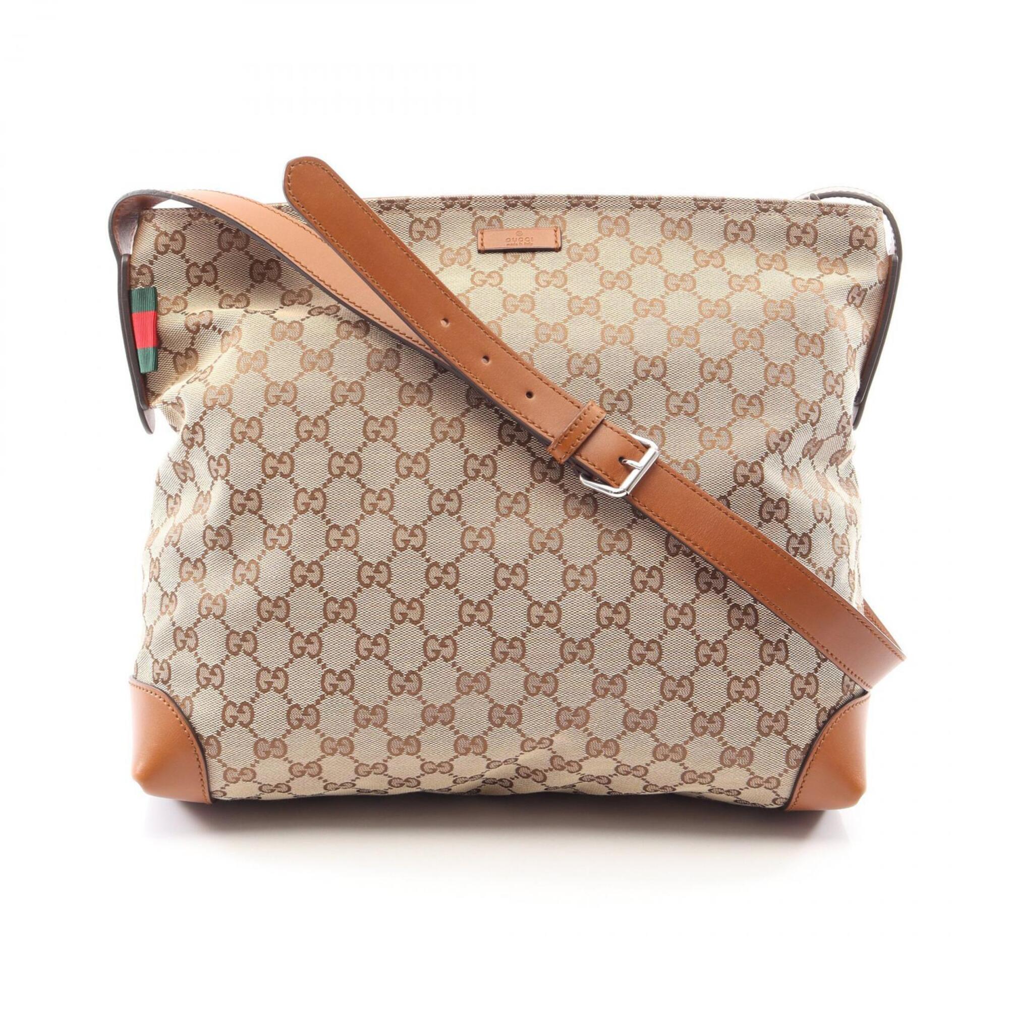 Gucci Sherry Line Beige Brown Canvas Leather Handbag Shoulder Bag (Pre-Owned)