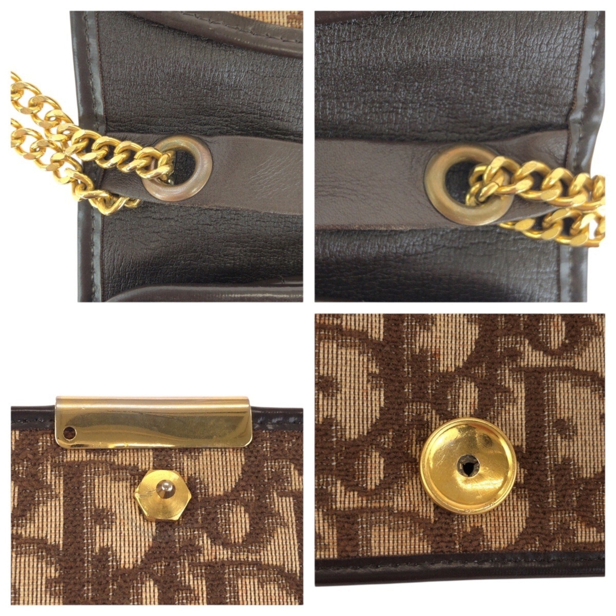 Christian Dior Beige Brown Leather Jacquard Handbag Shoulder Bag (Pre-Owned)