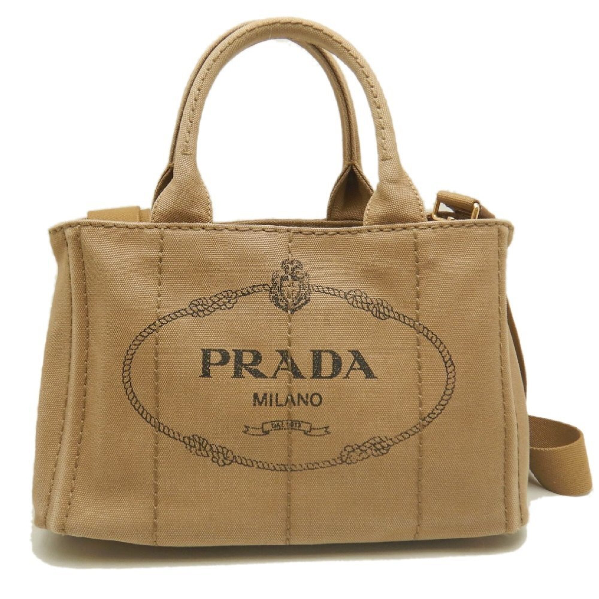 Prada Canapa Gold Canvas Tote Bag (Pre-Owned)