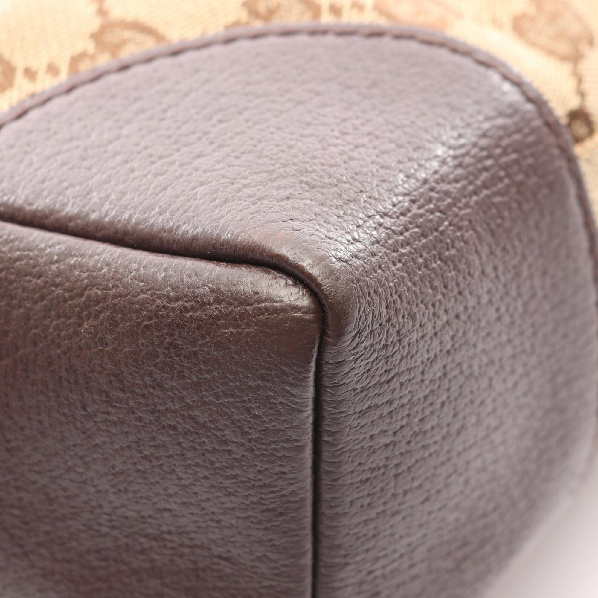 Gucci Beige Brown Canvas Leather Handbag Shoulder Bag (Pre-Owned)