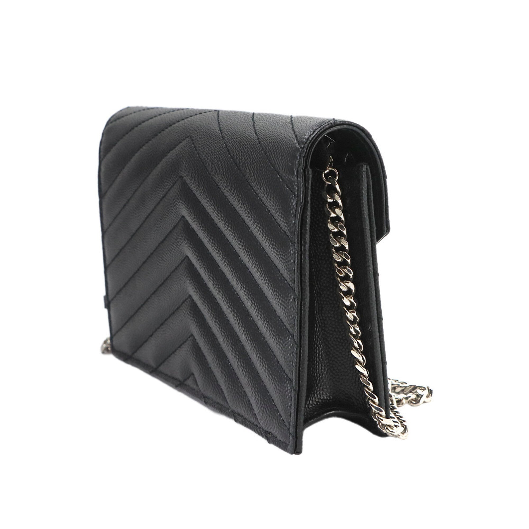 Saint Laurent Black Leather Chain/Shoulder Wallet (Pre-Owned)