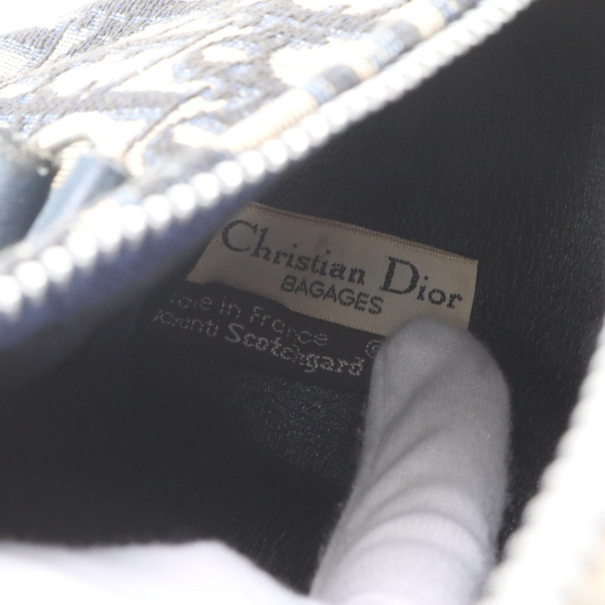 Christian Dior Navy Leather Canvas Boston Bag Handbag Tote Bag (Pre-Owned)
