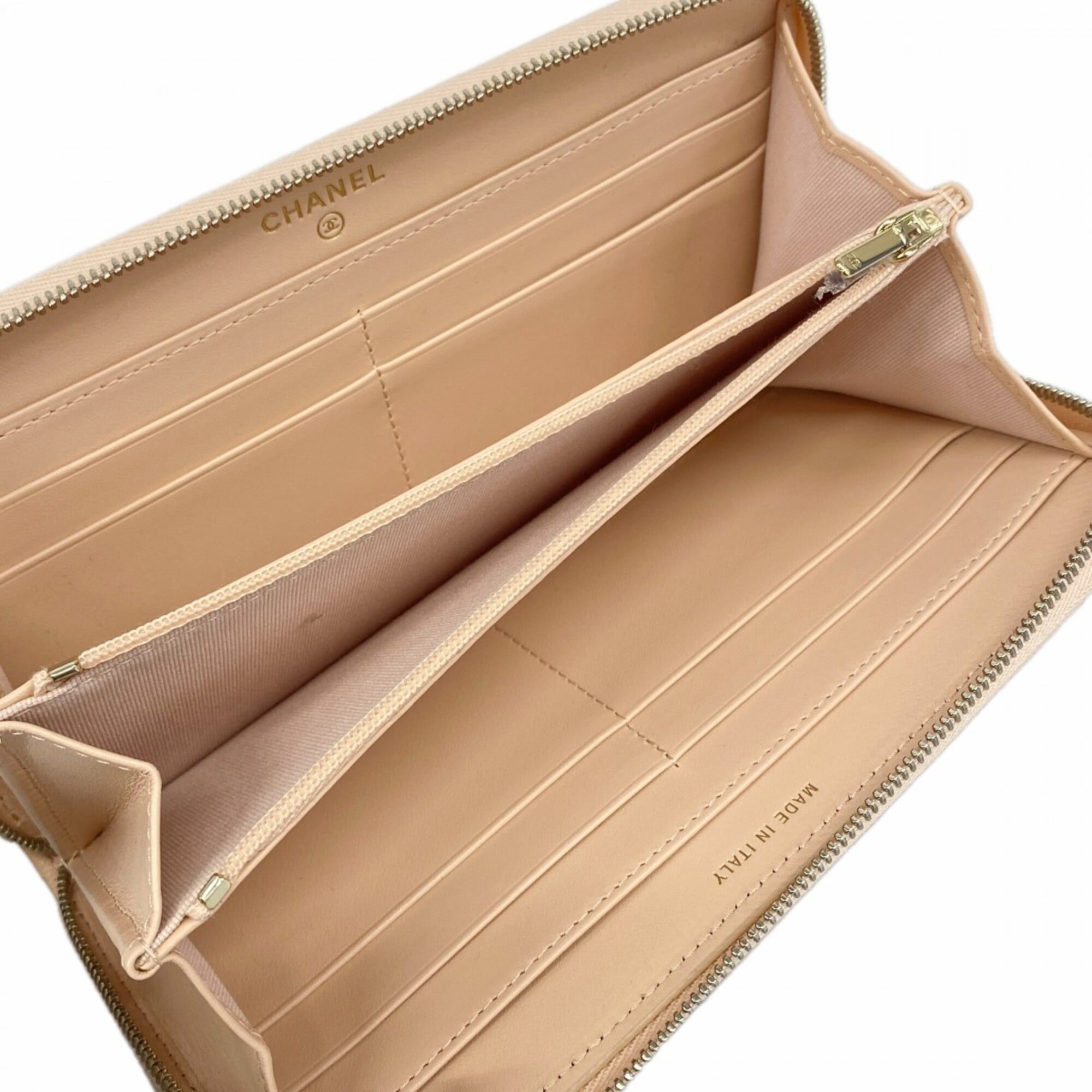 Chanel Beige Grained Calfskin Long Wallet (Bi-Fold) (Pre-Owned)