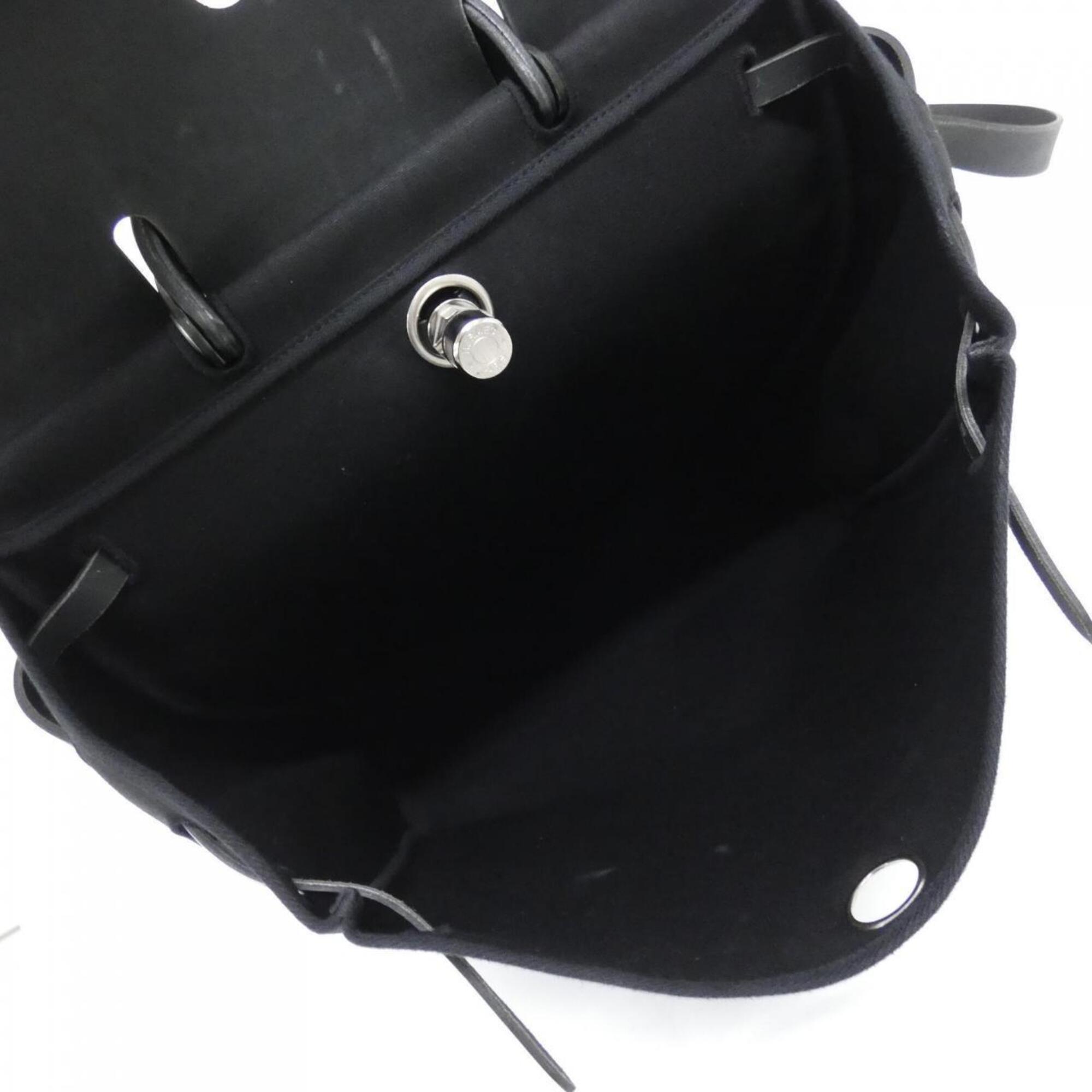 Hermes Her Bag Black Toile Officier Handbag (Pre-Owned)