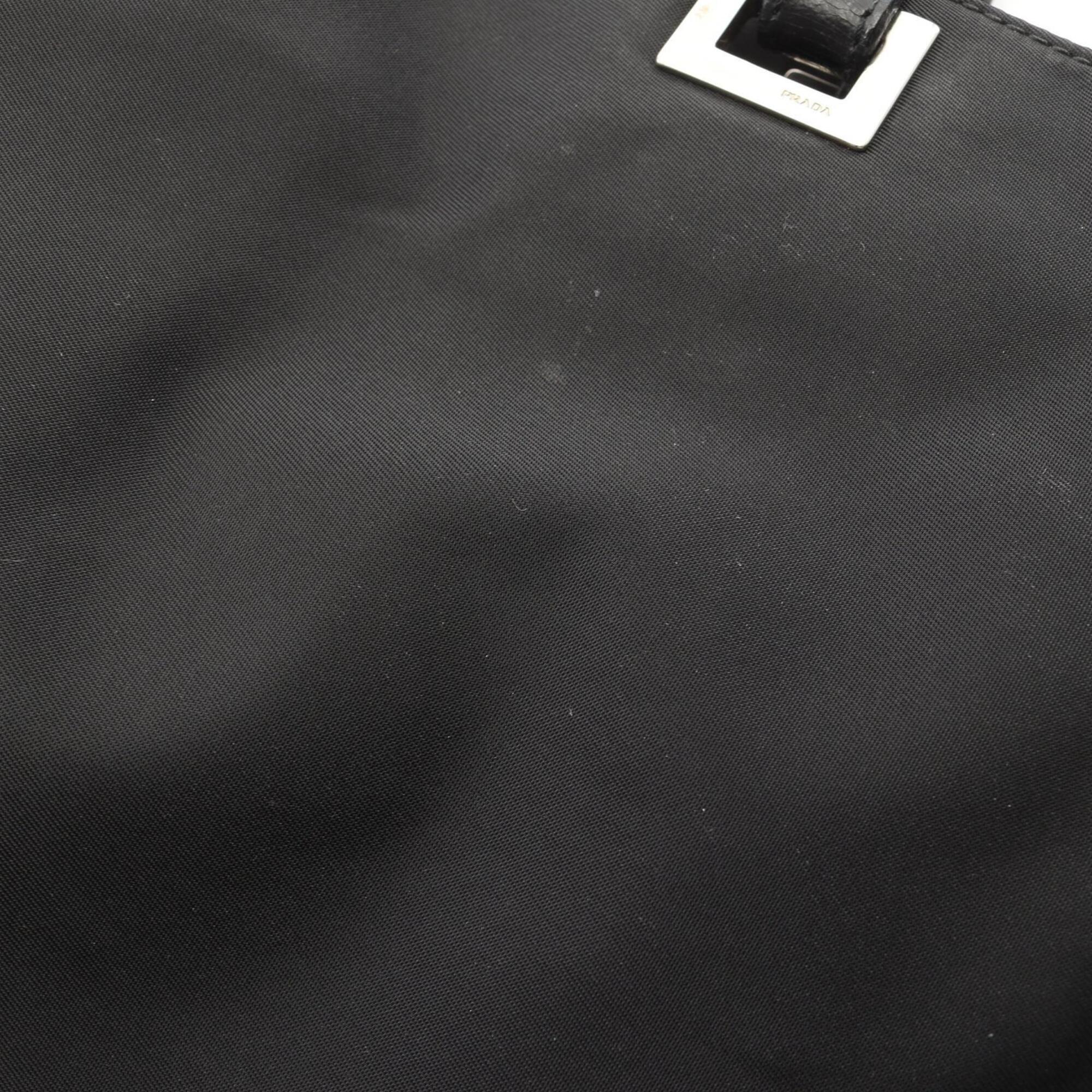 Prada Black Nylon Leather Handbag Tote Bag (Pre-Owned)