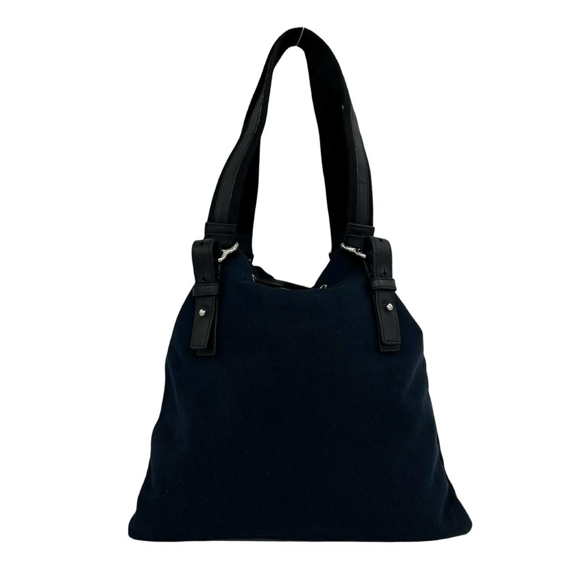 Yves Saint Laurent Black Navy Canvas Leather Handbag (Pre-Owned)
