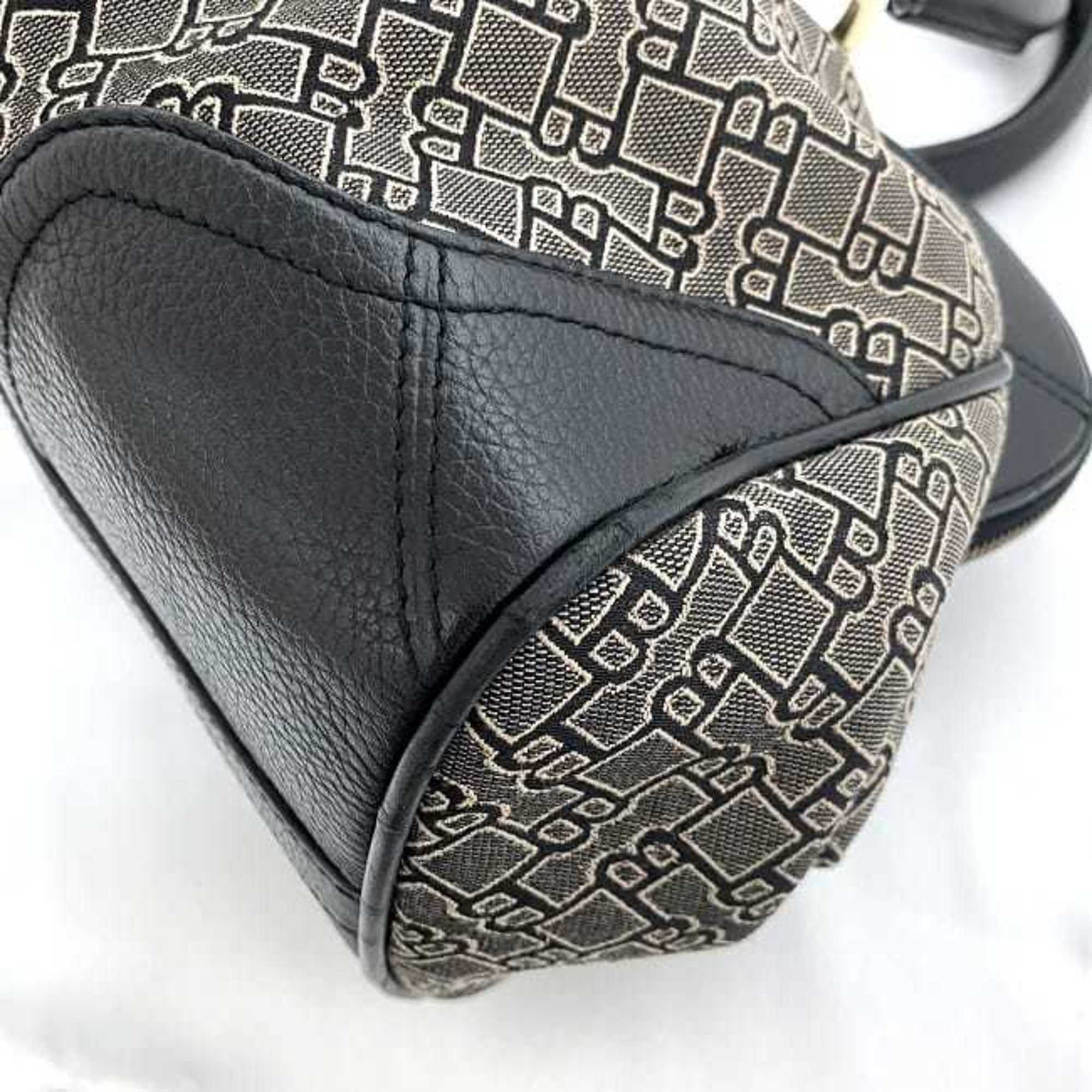 Bally Black Brown Gray Canvas Leather Boston Bag Handbag (Pre-Owned)