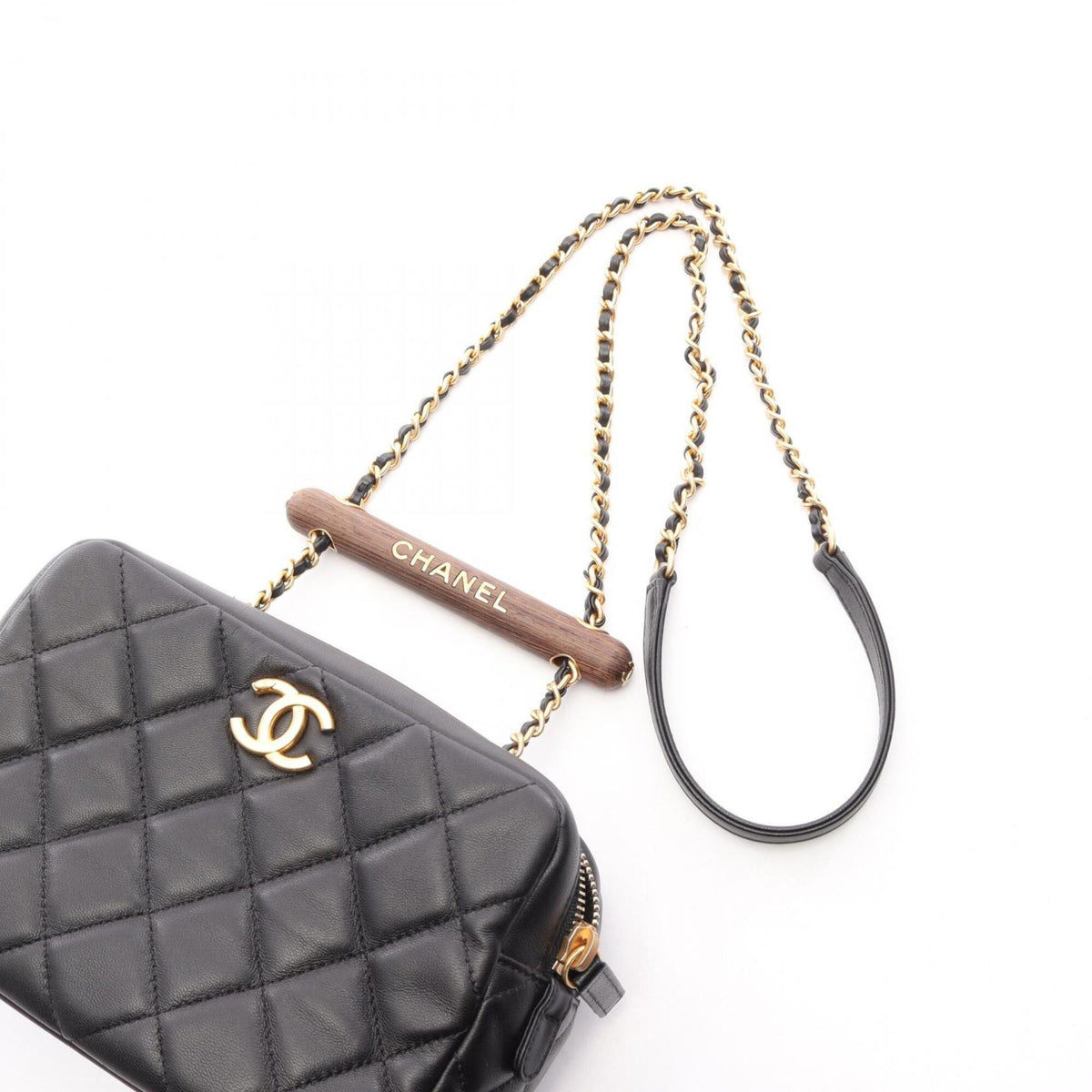 Chanel Black Leather Handbag Shoulder Bag (Pre-Owned)