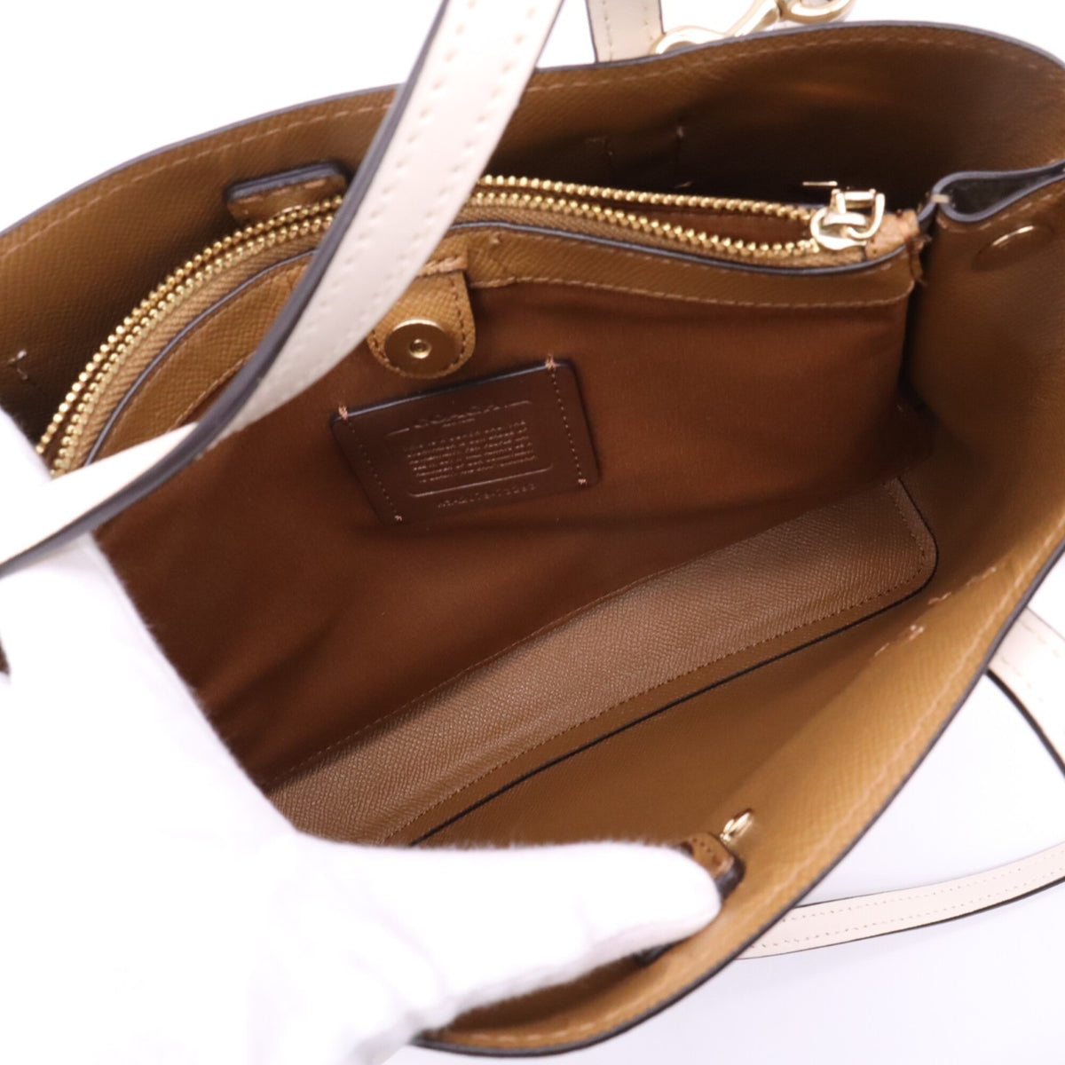 Coach Beige White Signature Line Handbag (Pre-Owned)