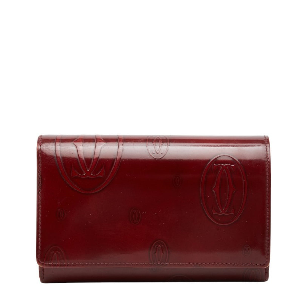 Cartier Bordeaux Wine Red Patent Leather Long Wallet (Bi-Fold) (Pre-Owned)