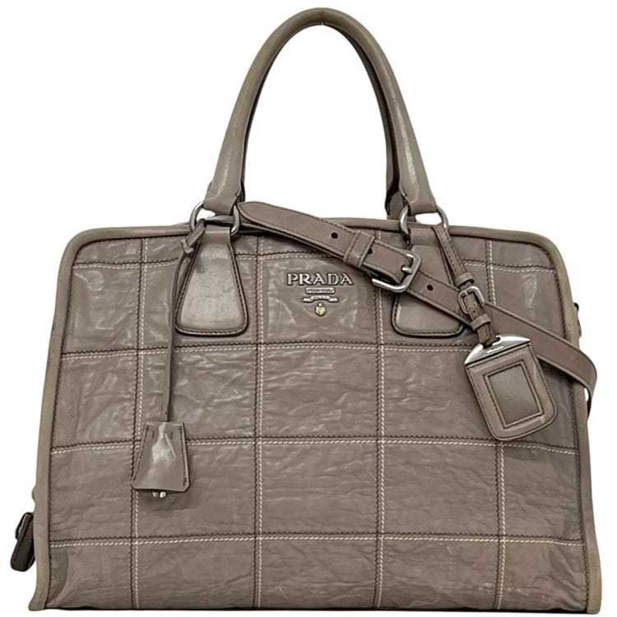 Prada Gray Nappa Leather Leather Handbag Shoulder Bag Tote Bag (Pre-Owned)