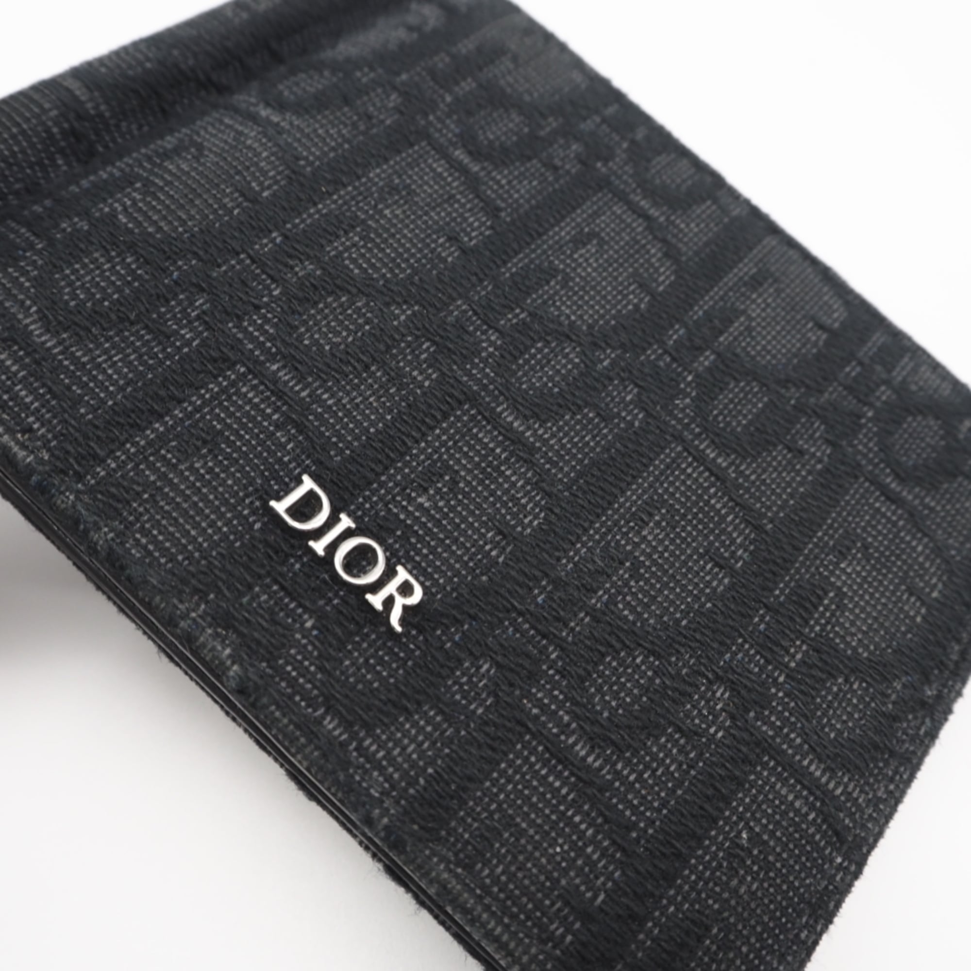 Christian Dior Black Gray Canvas Leather Money Clip (Pre-Owned)