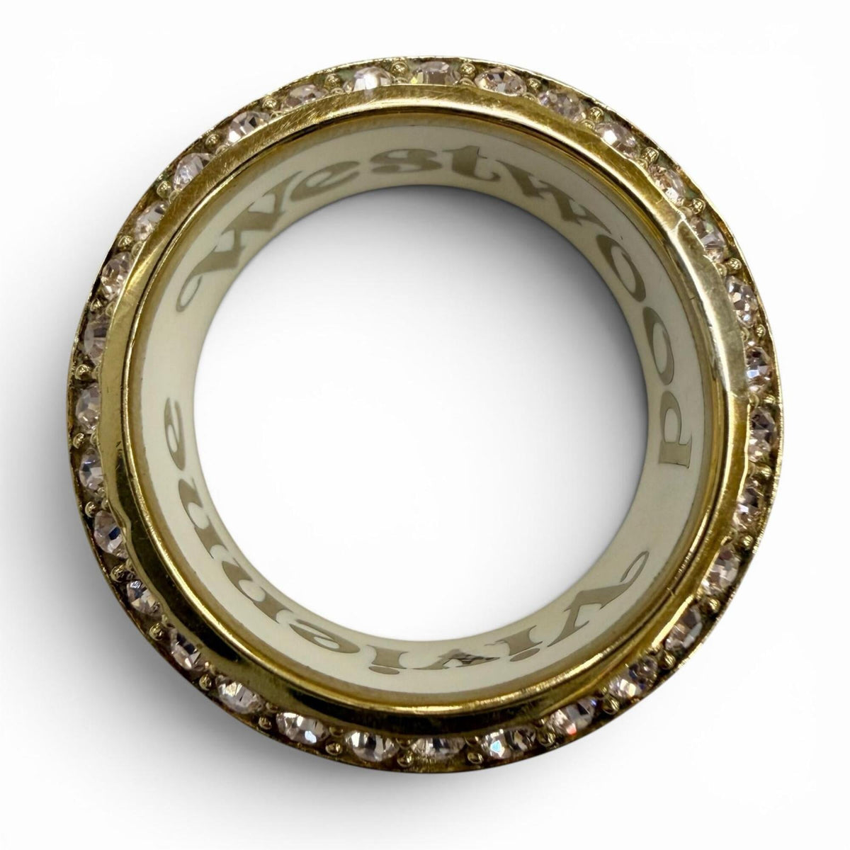 Vivienne Westwood Gold White Rhinestone Band Ring (Pre-Owned)
