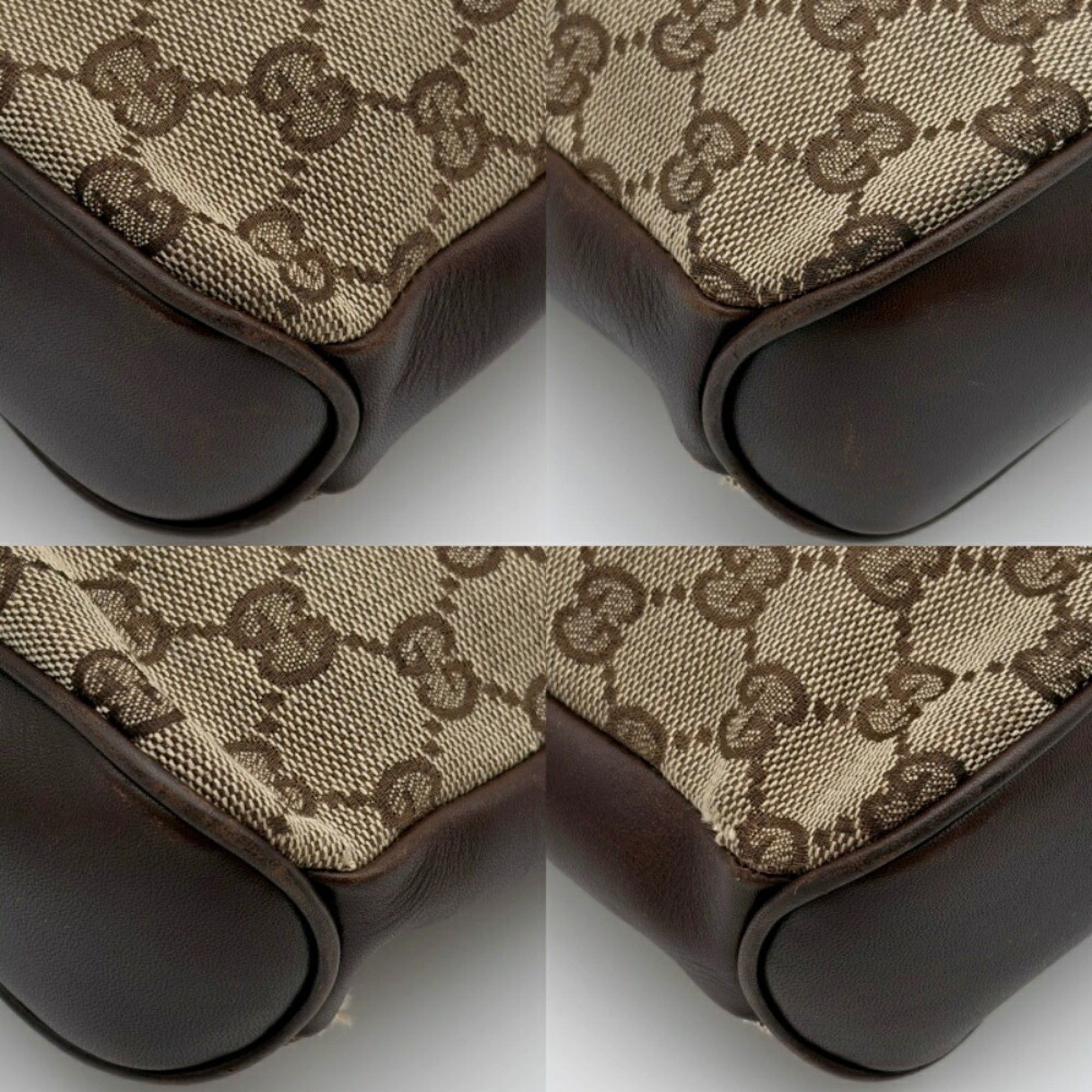 Gucci Gg Canvas Beige Dark Brown Gg Canvas Leather Shoulder Bag (Pre-Owned)