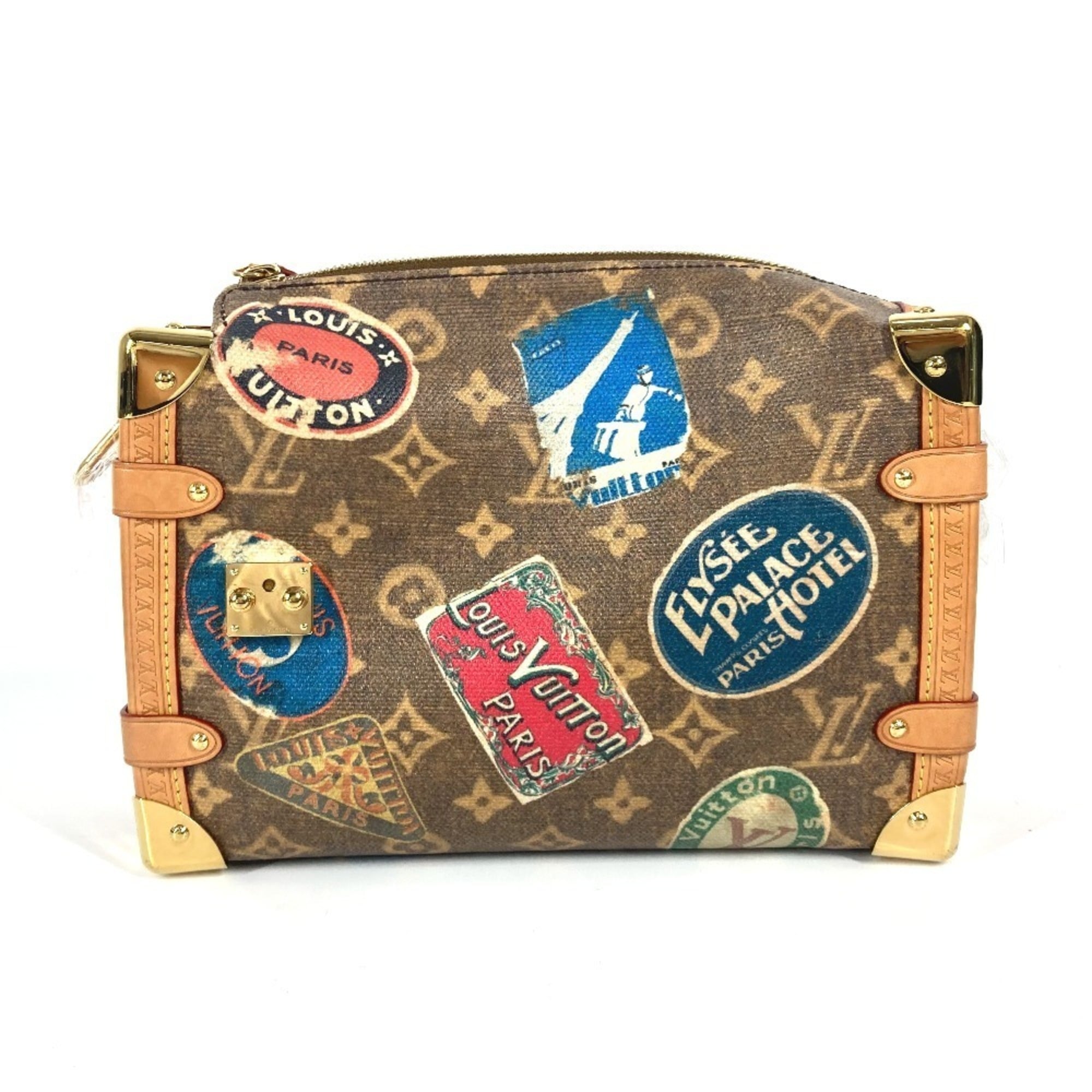 Louis Vuitton Brown Multi-Color Leather Coated Canvas Clutch Bag Handbag Shoulder Bag (Pre-Owned)