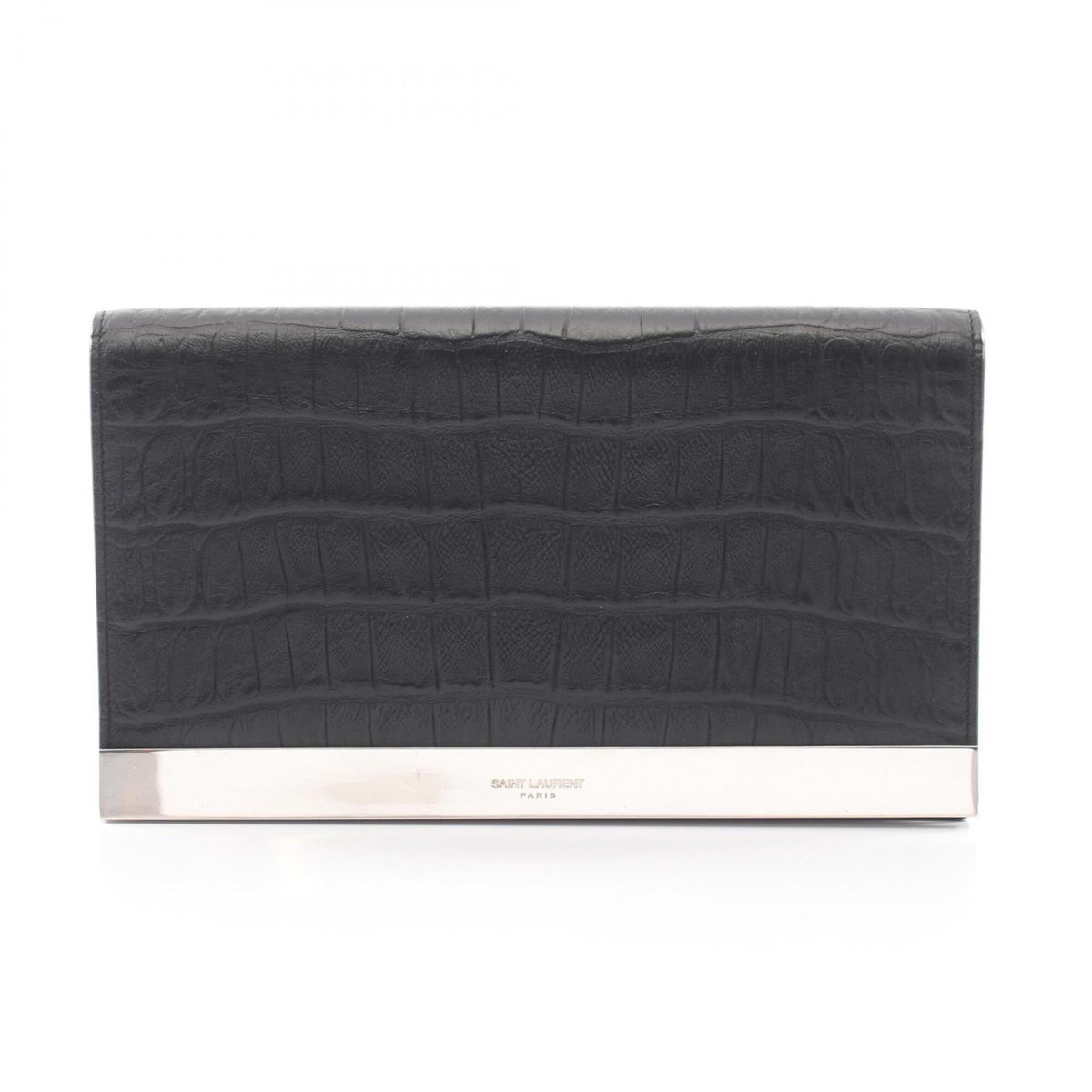 Yves Saint Laurent Black Leather Clutch Bag Handbag (Pre-Owned)